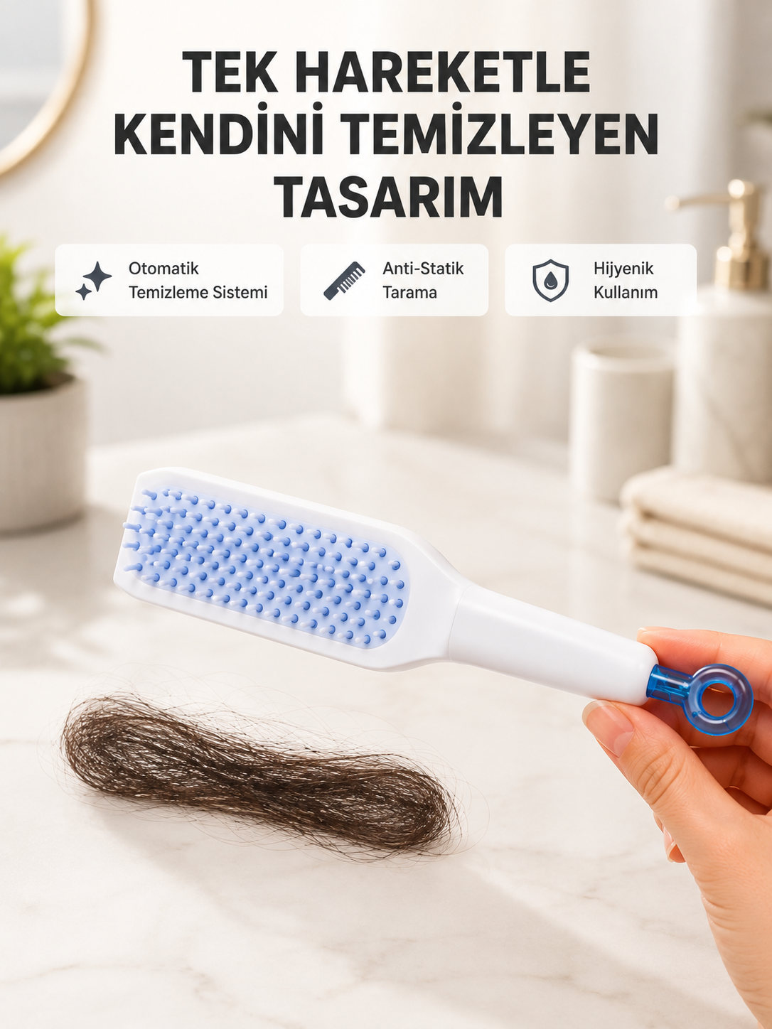 Kendi Kendini Temizleyen Saç Tarağı – Anti-Statik, Silikon Uçlu, ABS Malzeme, 22x4 cm - Lisinya Kendi Kendini Temizleyen Saç Tarağı – Anti-Statik, Silikon Uçlu, ABS Malzeme, 22x4 cm - Lisinya
