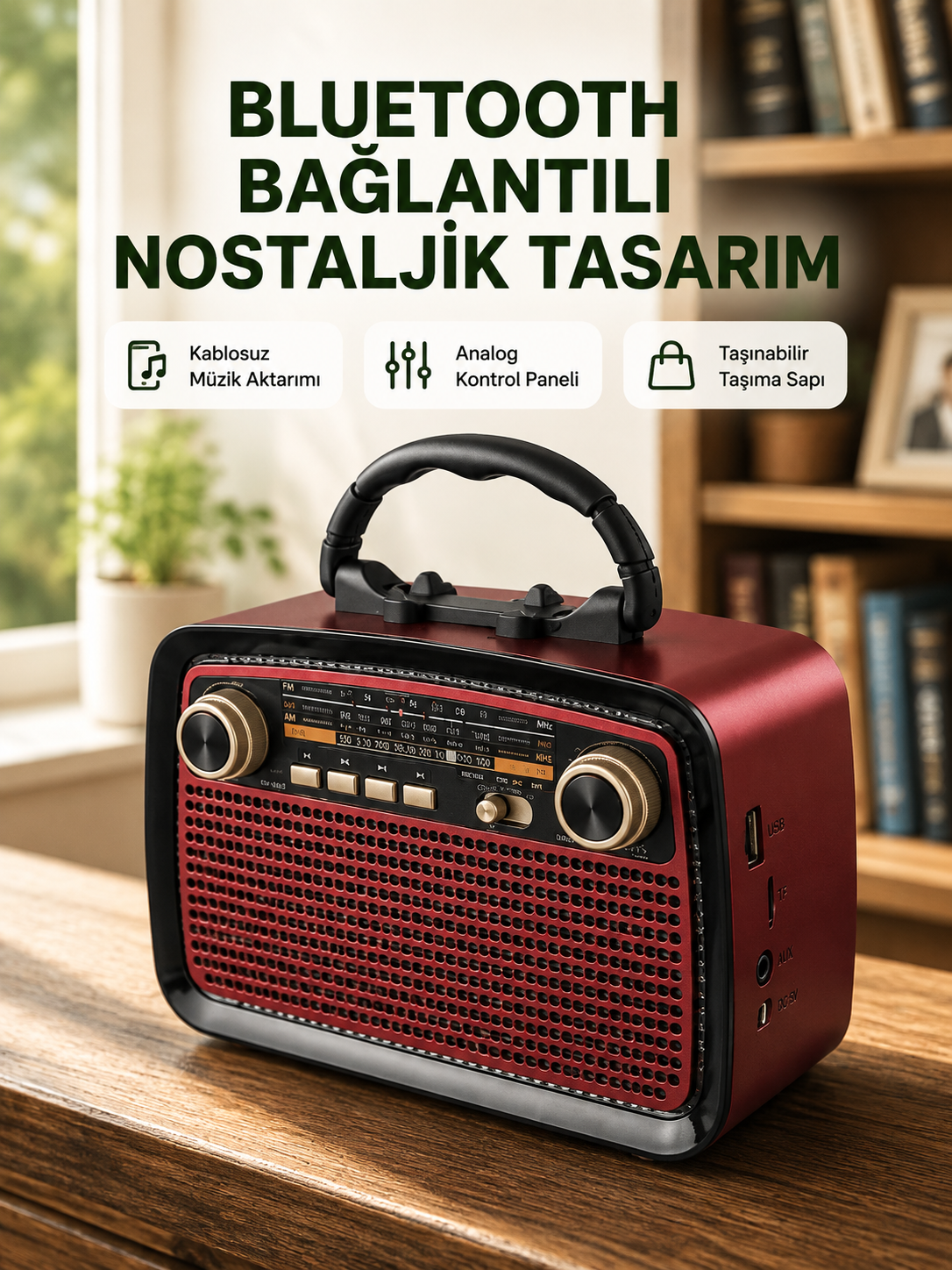 Bluetooth Bağlantılı Taşınabilir Hoparlör – FM/AM Radyo Özellikli, Şarj Edilebilir Batarya, 1 kg - Lisinya