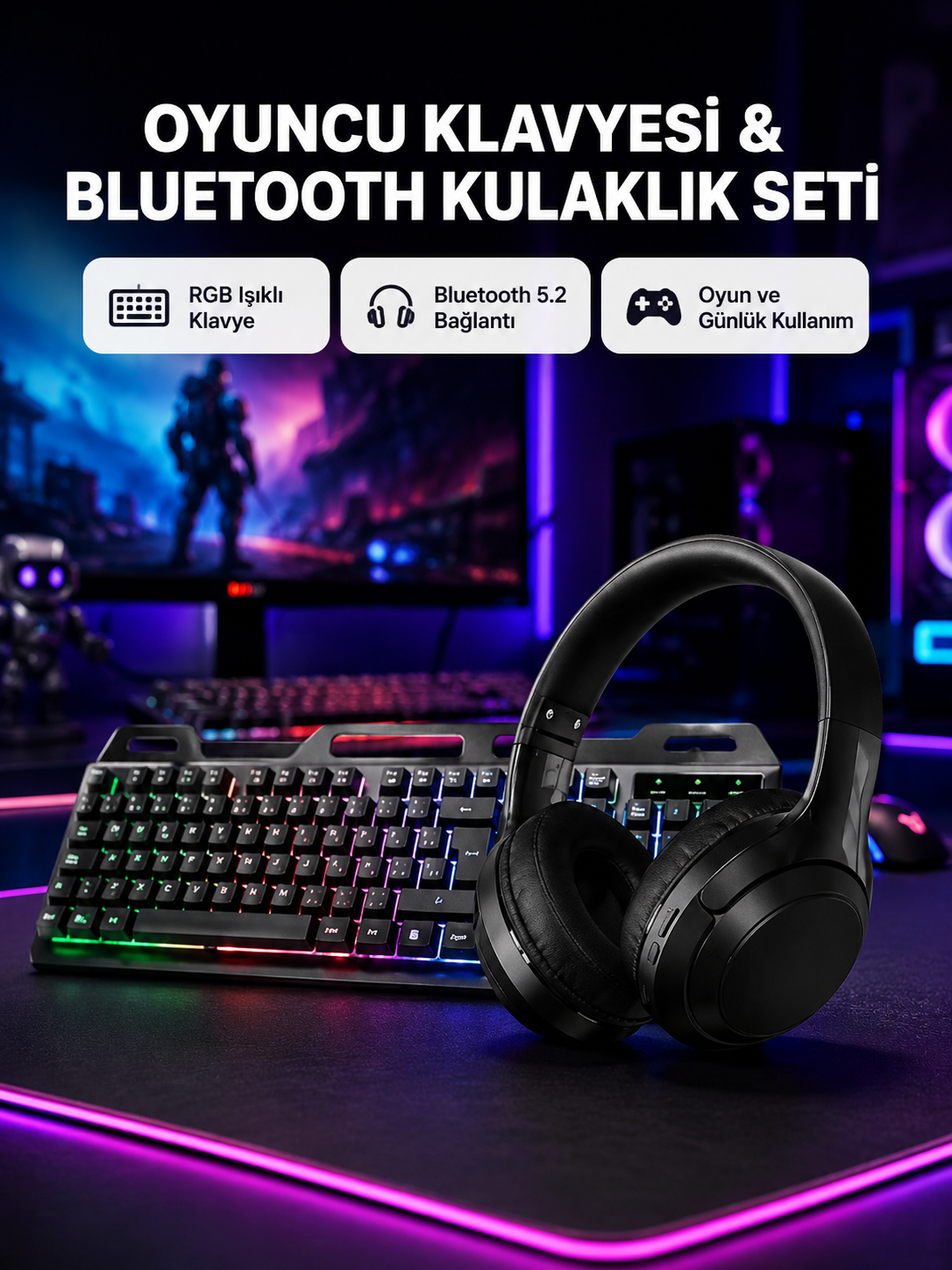 HN01 KULAKLIK + PG-8018 OYUNCU KLAVYESİ SET - Lisinya