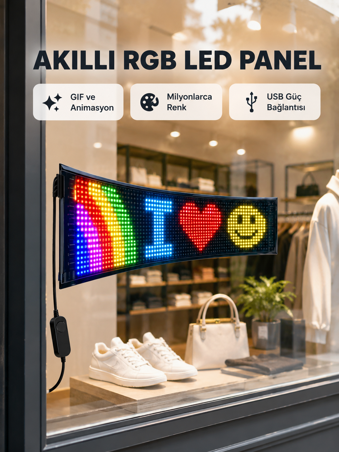 RGB LED Panel – USB Güç Girişli, GIF ve Yazı Gösterimli Akıllı Ekran - Lisinya