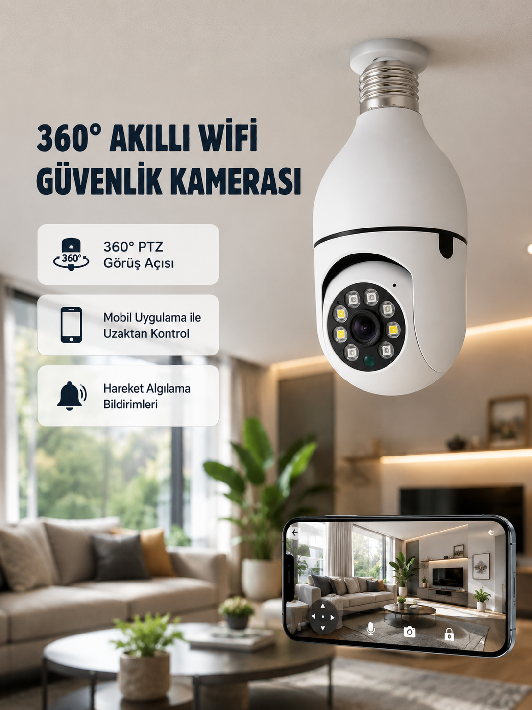 360 Derece Dönebilen Akıllı Duylu Kamera – PTZ, Uzaktan Kontrol, Hareket Algılama - Lisinya 360 Derece Dönebilen Akıllı Duylu Kamera – PTZ, Uzaktan Kontrol, Hareket Algılama - Lisinya