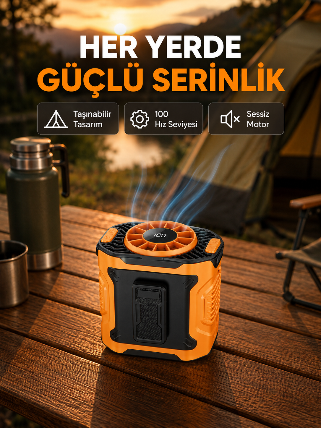 Turbo Mini Taşınabilir Fan – 100 Kademeli Dijital Hız Kontrolü ve Type-C Şarj - Lisinya