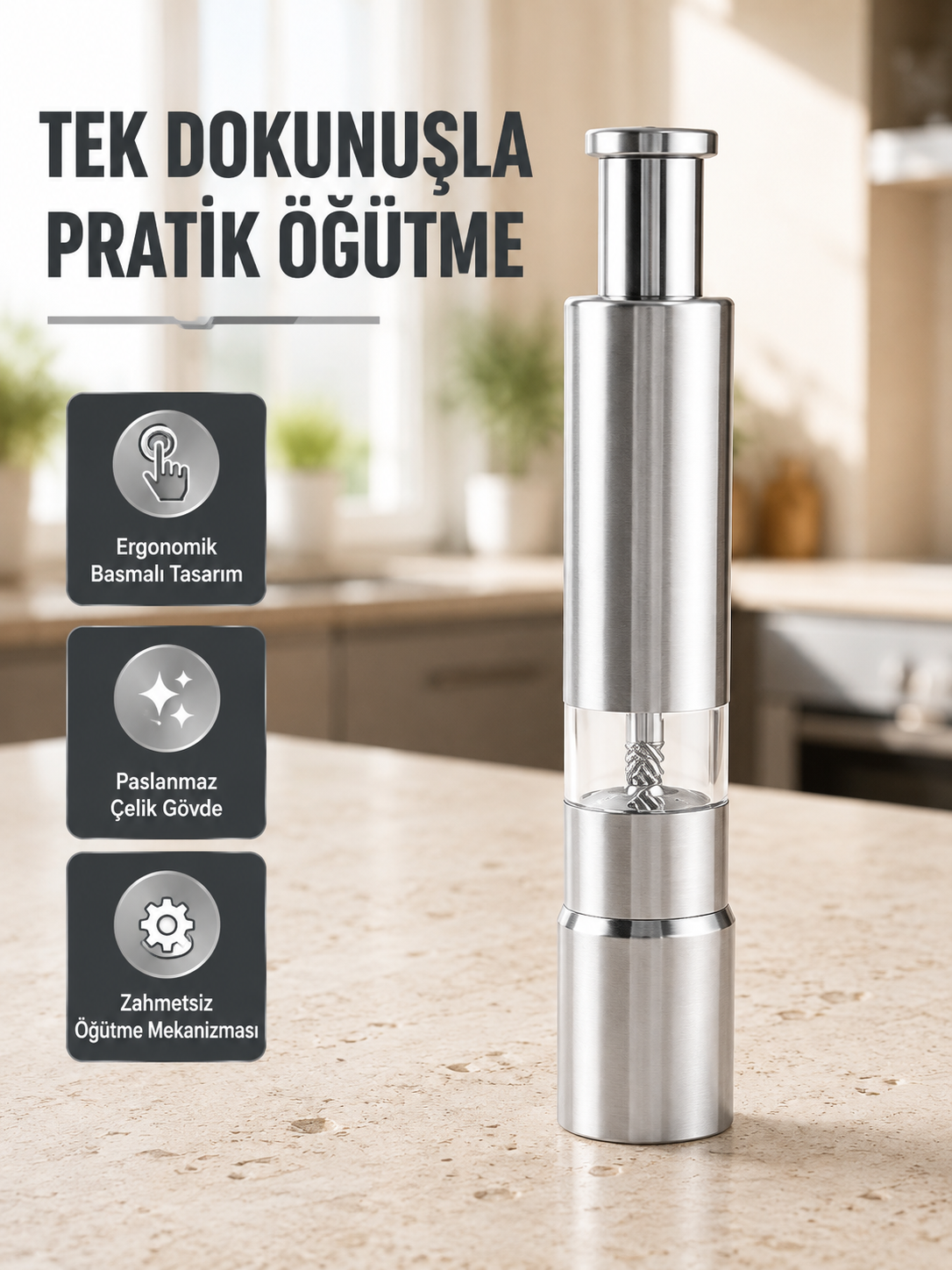 Ergonomik Tasarımlı, Nem Geçirmez Kapaklı Baharat Öğütücü - Lisinya Ergonomik Tasarımlı, Nem Geçirmez Kapaklı Baharat Öğütücü - Lisinya