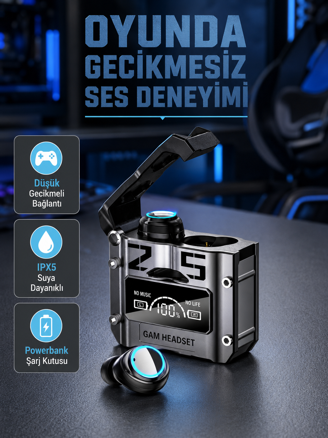 Powerbank Özellikli Bluetooth Kulaklık – Ergonomik, Suya Dayanıklı - Lisinya