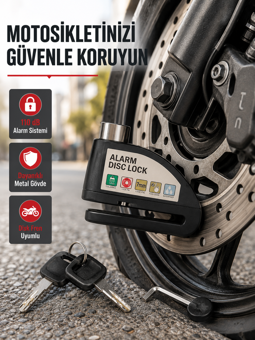 110 dB Alarmlı Disk Fren Kilidi Su Geçirmez Çelik Gövde Motosiklet Güvenlik - Lisinya 110 dB Alarmlı Disk Fren Kilidi Su Geçirmez Çelik Gövde Motosiklet Güvenlik - Lisinya