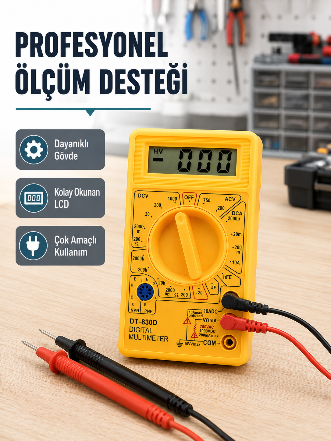 Dijital Multimetre Ölçü Aleti AC DC Ölçüm ve LCD Ekranlı Yeni Nesil - Lisinya