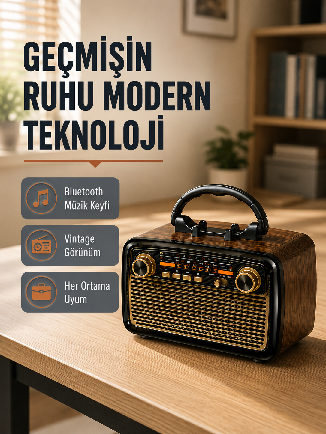 Bluetooth’lu LED Işıklı Nostaljik Müzik Kutusu – Ahşap Dokulu, Vintage Tasarım ve Yüksek Ses Kalitesi - Lisinya