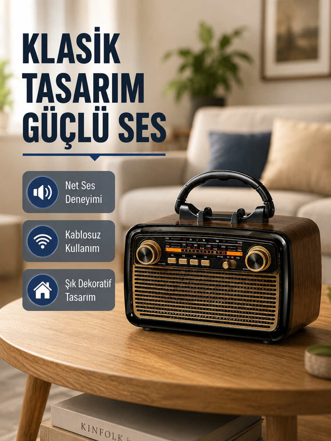 Ahşap Dokulu Bluetooth Müzik Kutusu – Vintage LED Tasarımıyla Modern Ses Deneyimi - Lisinya