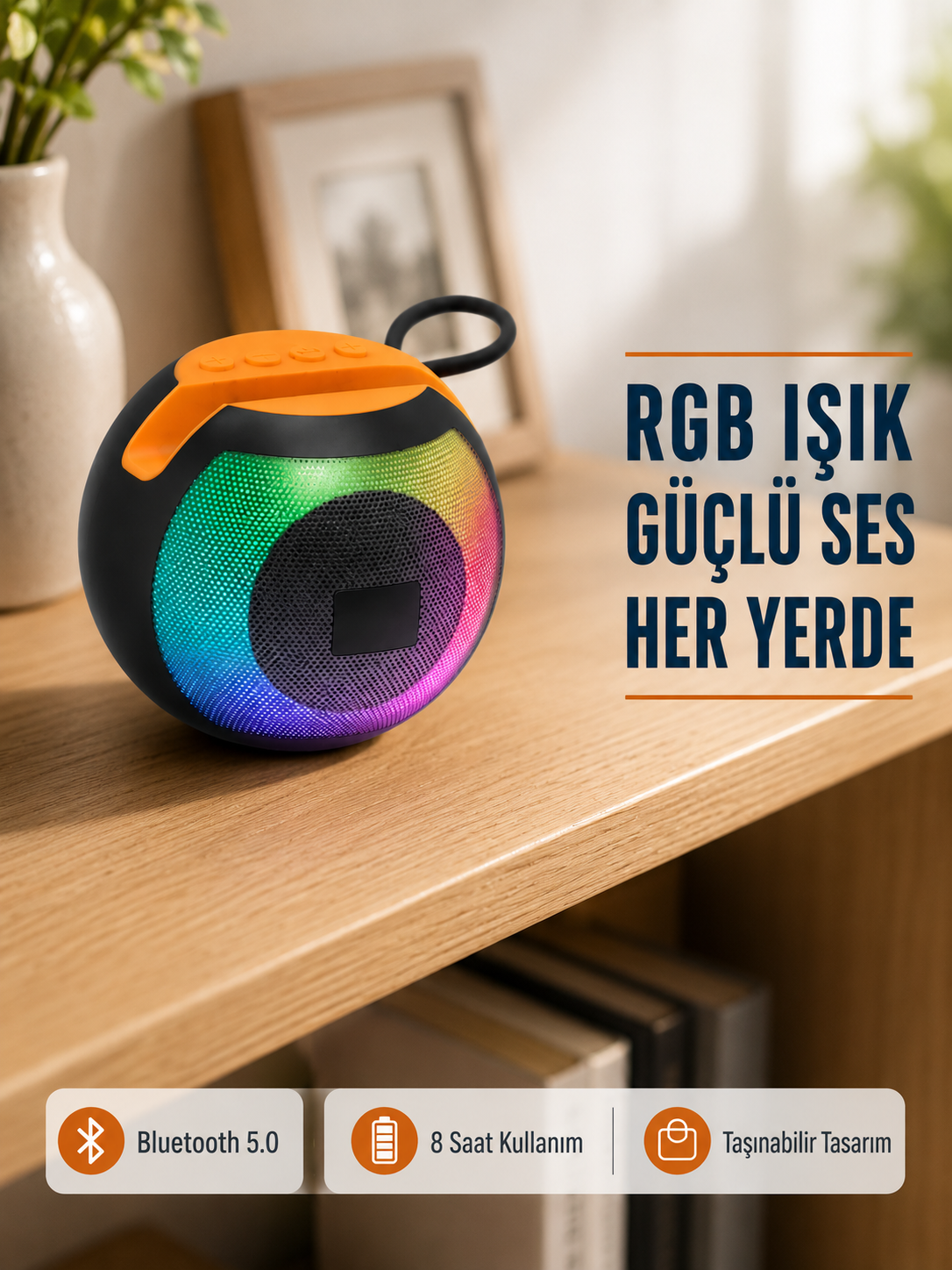 RGB Işıklı Bluetooth Hoparlör – 360° Stereo Ses ve 8 Saat Çalma Süresi - Lisinya
