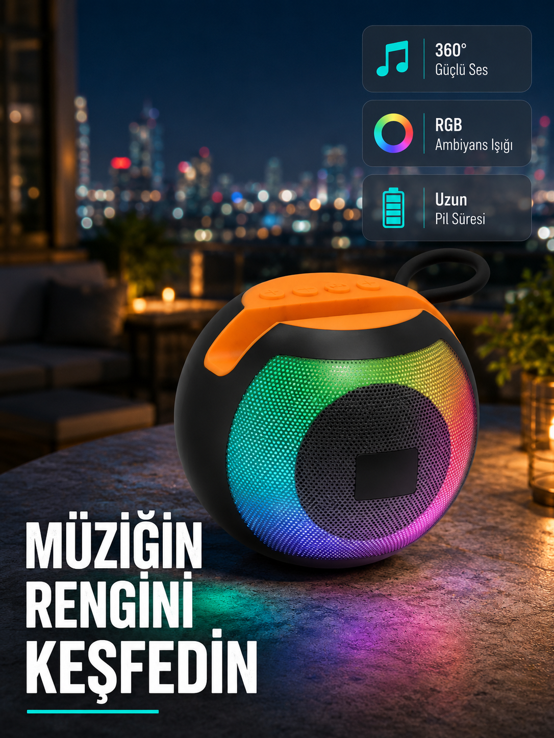 Bluetooth 5.0 Hoparlör – RGB Işıklı, Güçlü Bas ve 360° Surround Ses - Lisinya