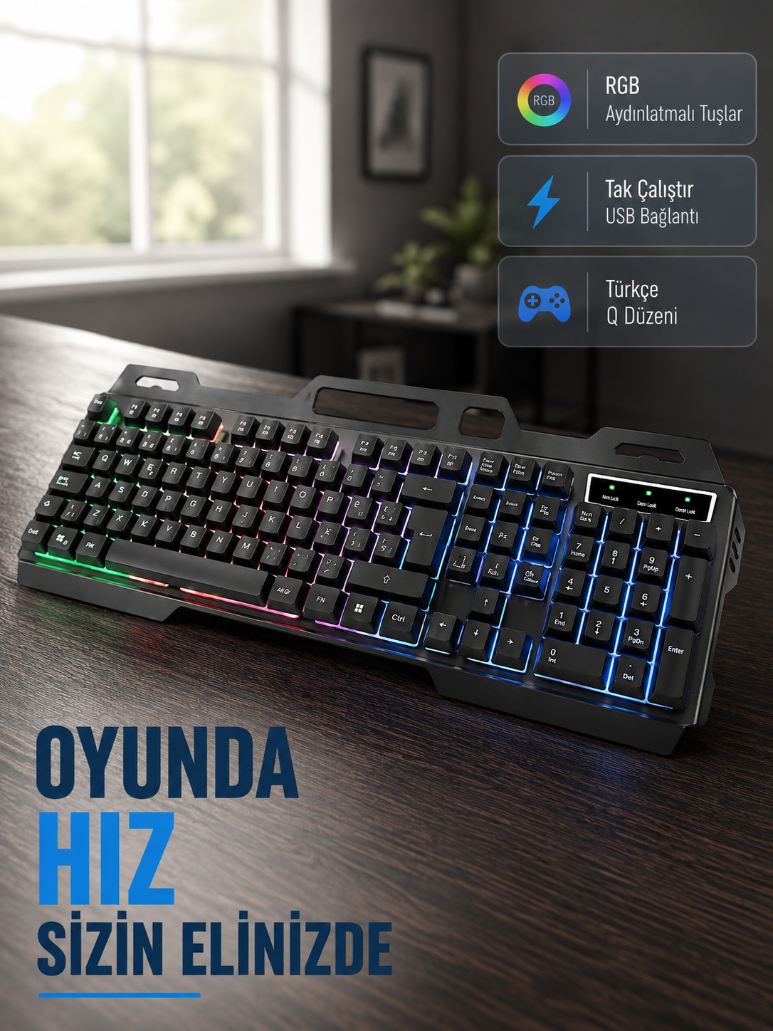 Profesyonel Oyuncu Klavye Mouse Seti – RGB Işıklı, Türkçe Q, DPI Ayarlı, Dayanıklı Gövde - Lisinya