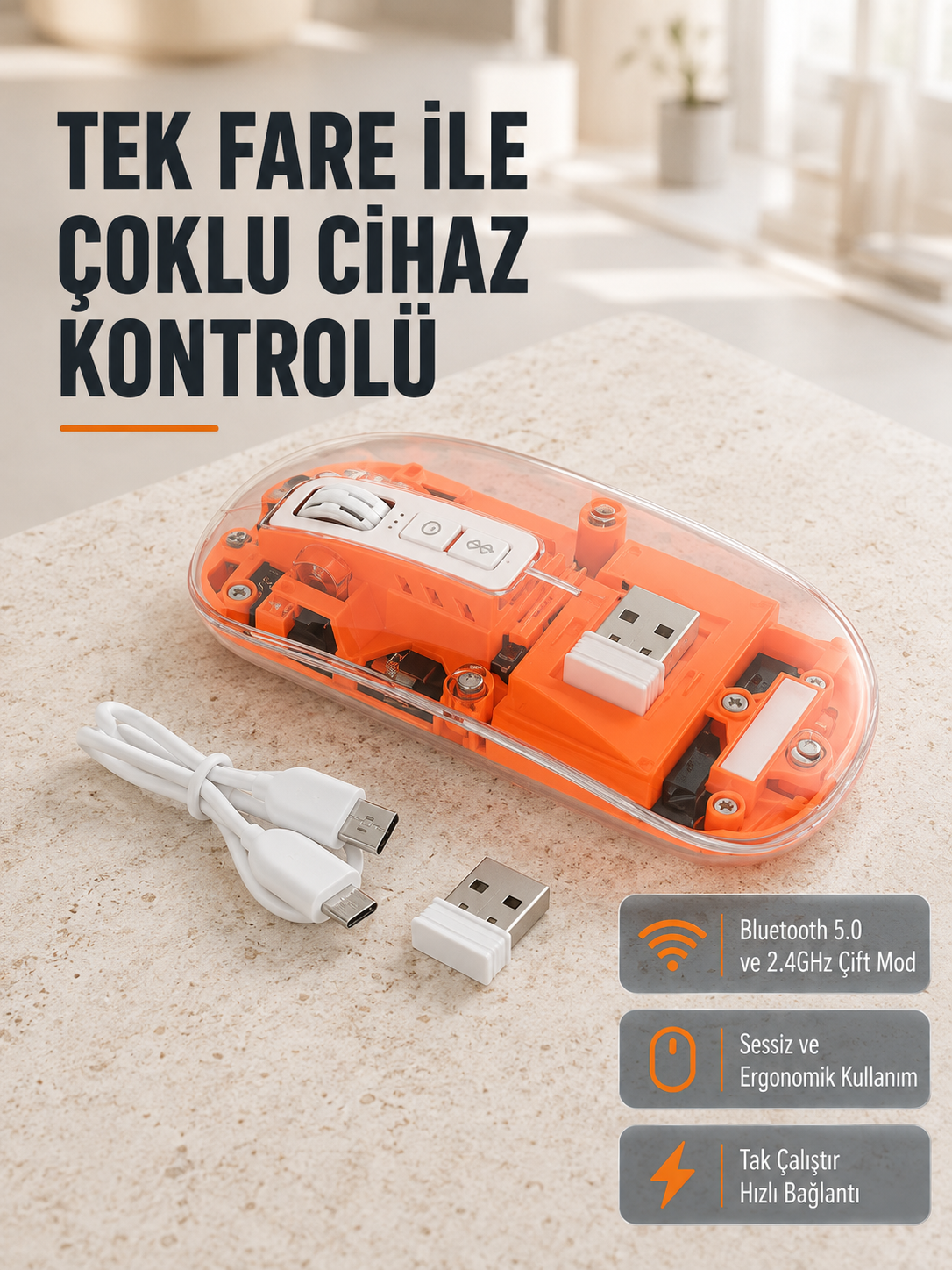 Çift Modlu Kablosuz Bluetooth 5.0 + 2.4GHz Mouse – 3 Cihaz Bağlantılı, Hızlı Geçiş Düğmeli - Lisinya Çift Modlu Kablosuz Bluetooth 5.0 + 2.4GHz Mouse – 3 Cihaz Bağlantılı, Hızlı Geçiş Düğmeli - Lisinya