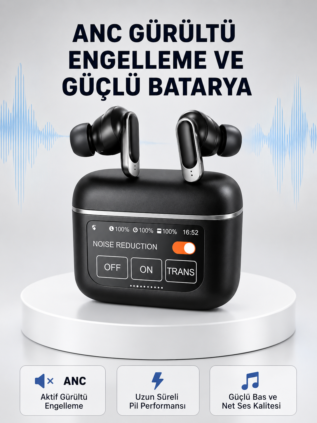 ANC Teknolojili Kablosuz Bluetooth Kulaklık – Dokunmatik, Dijital Göstergeli, Yüksek Ses Kalitesi - Lisinya