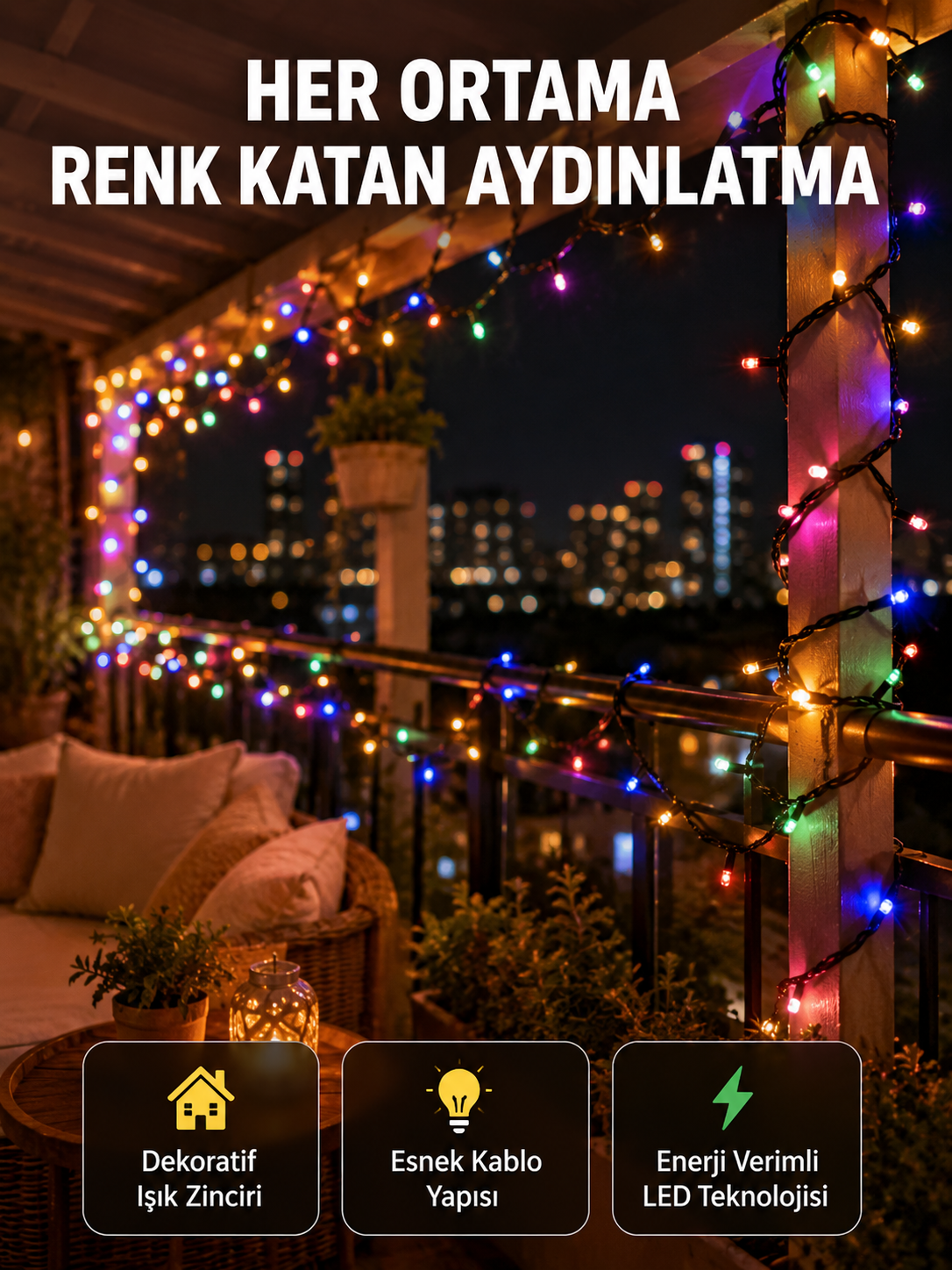 5 Metre Şeffaf Kablo LED Peri Işığı 50 Ampullü Dekoratif Led Yeni Nesil - Lisinya