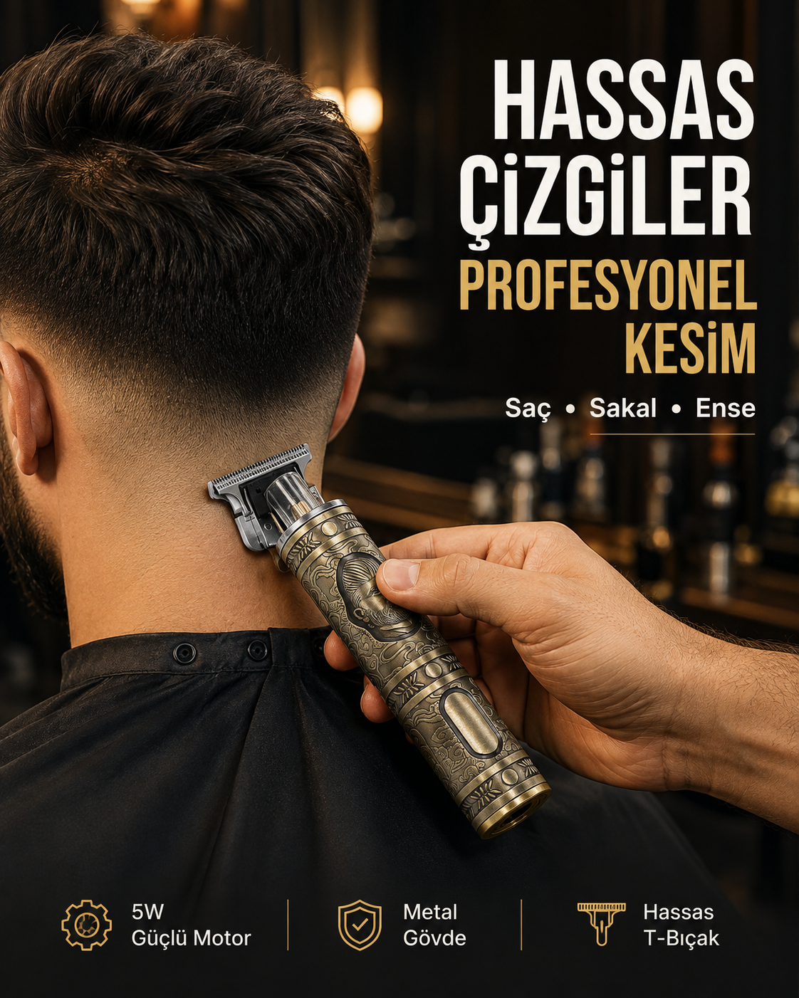 Kompakt Tasarımlı, Güçlü Motorlu Saç sakal Kesme Makinesi ve 4 Kılavuz Tarak - Lisinya