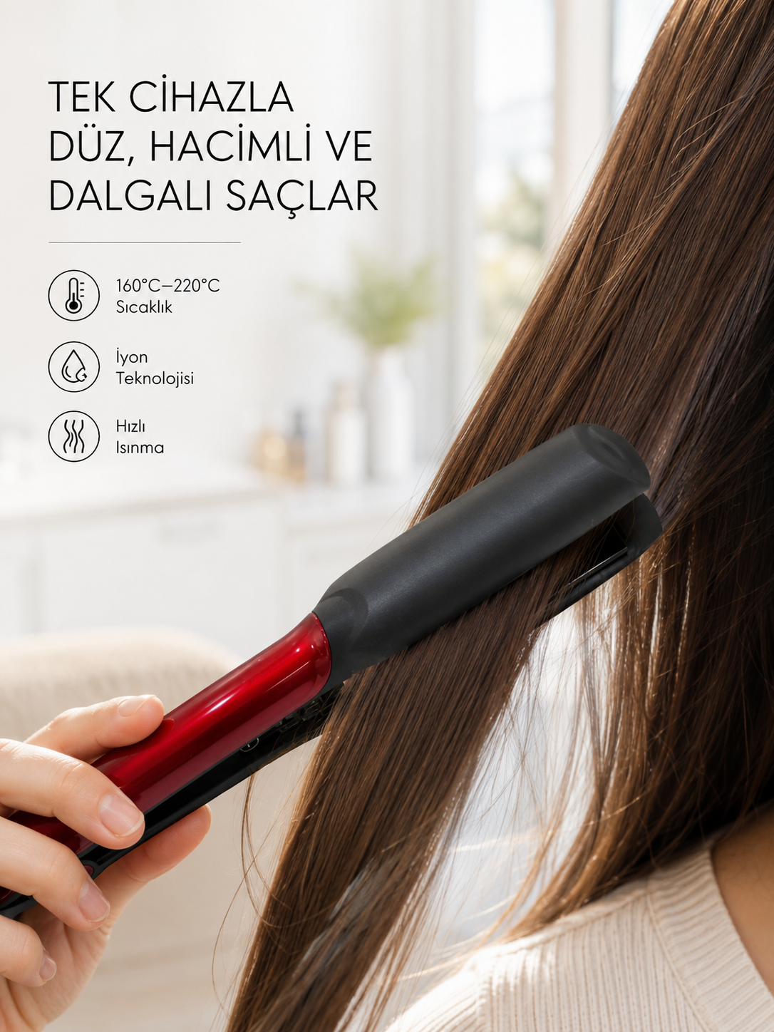 Çok Yönlü Kullanım Sunan Saç Düzleştirici – Düzleştirici ve Hacim Verici - Lisinya