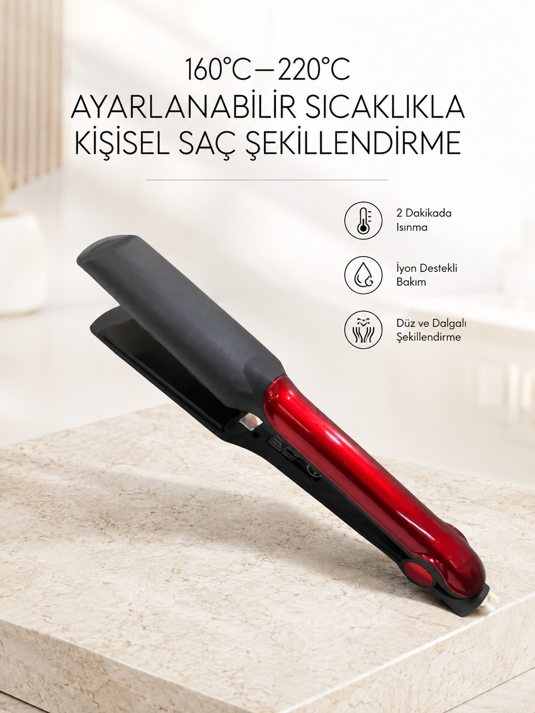 160°–220° Isı Ayarlı Saç Düzleştirici – Seyahat Tipi Hafif Model - Lisinya