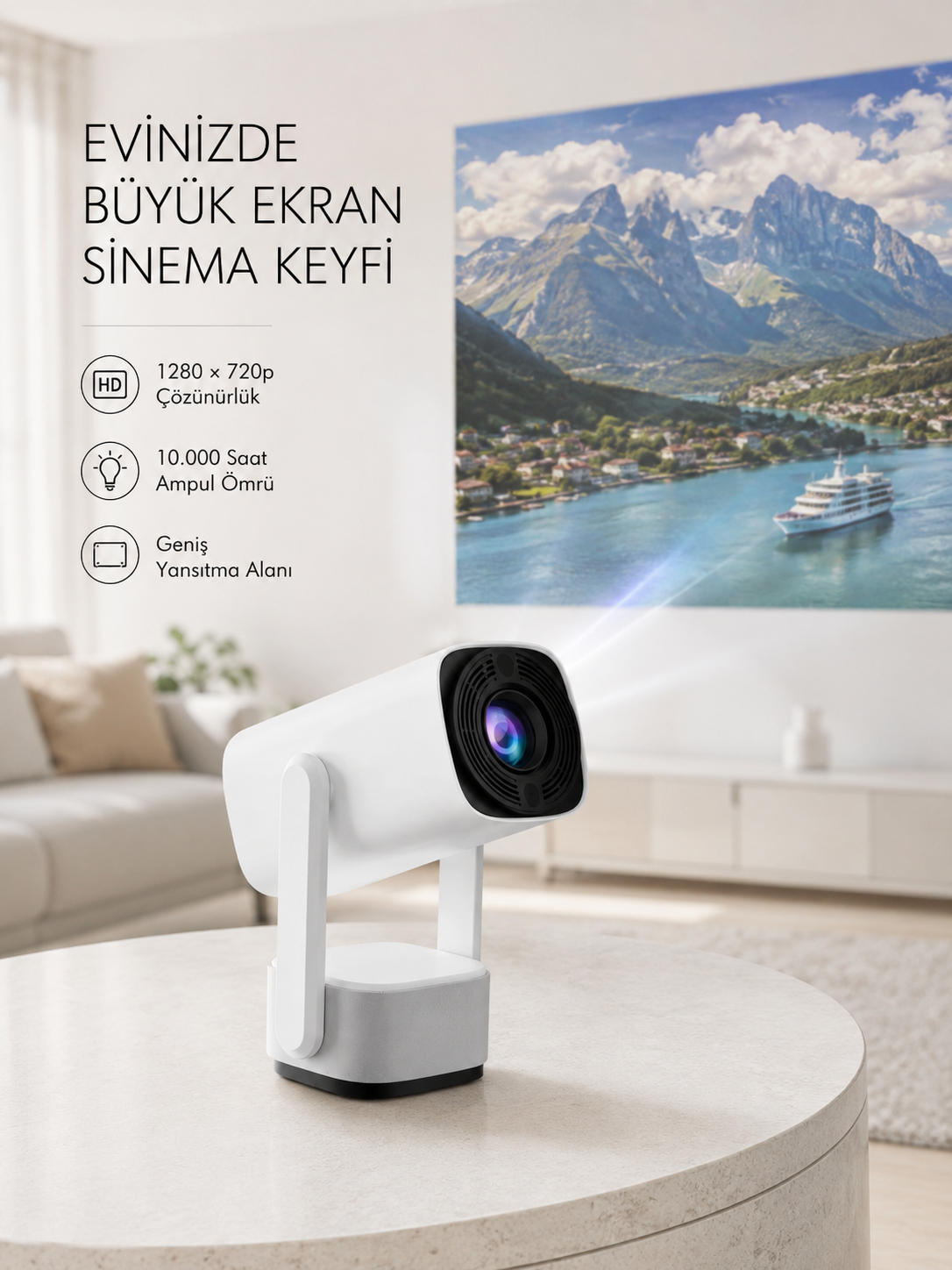 720p HD Projeksiyon Cihazı – Uzun Ömürlü Ampul, Canlı Renkler ve Evde Sinema Keyfi - Lisinya