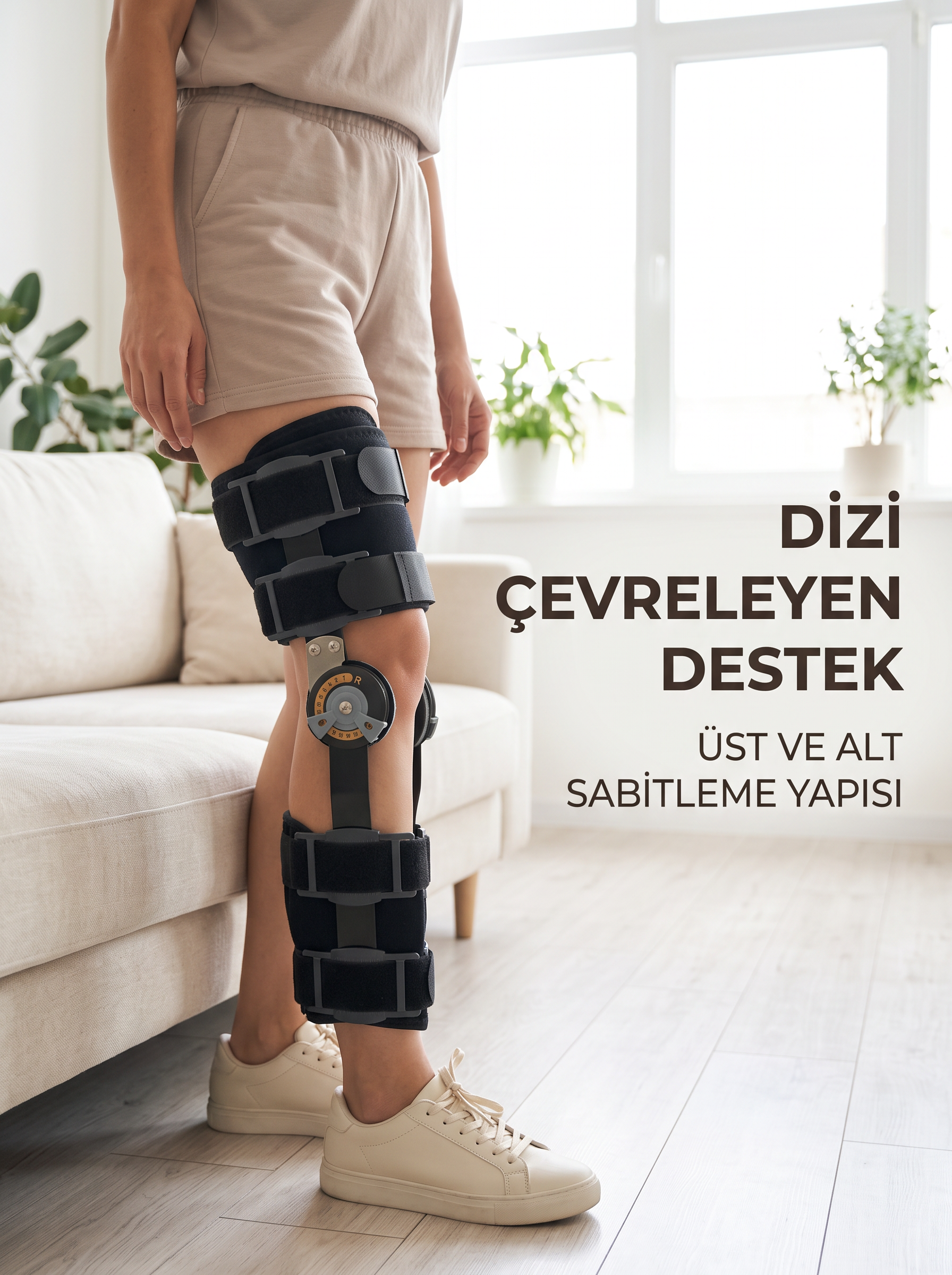 Ayarlanabilir Açı Kontrollü Dizlik Yan Destekli Menteşeli Diz Sabitleme Aparatı - Lisinya