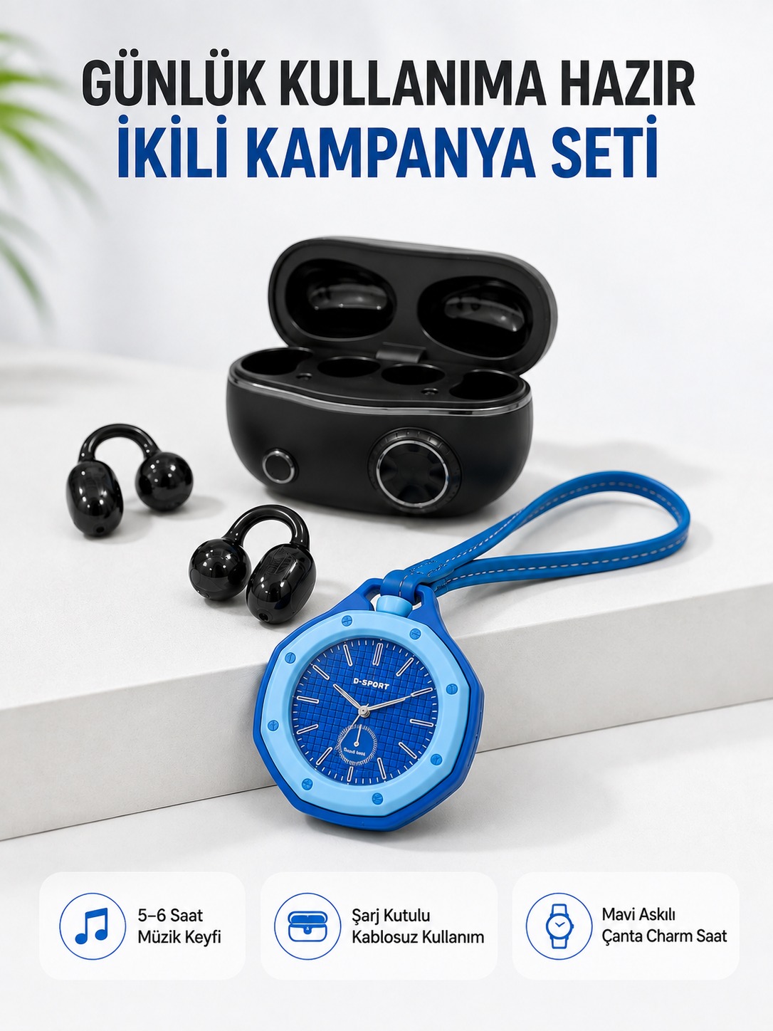 Kablosuz Kulaklık Mavi Çanta Aksesuar Saati Kampanyalı Müzik ve Günlük Kullanım Seti - Lisinya Kablosuz Kulaklık Mavi Çanta Aksesuar Saati Kampanyalı Müzik ve Günlük Kullanım Seti - Lisinya