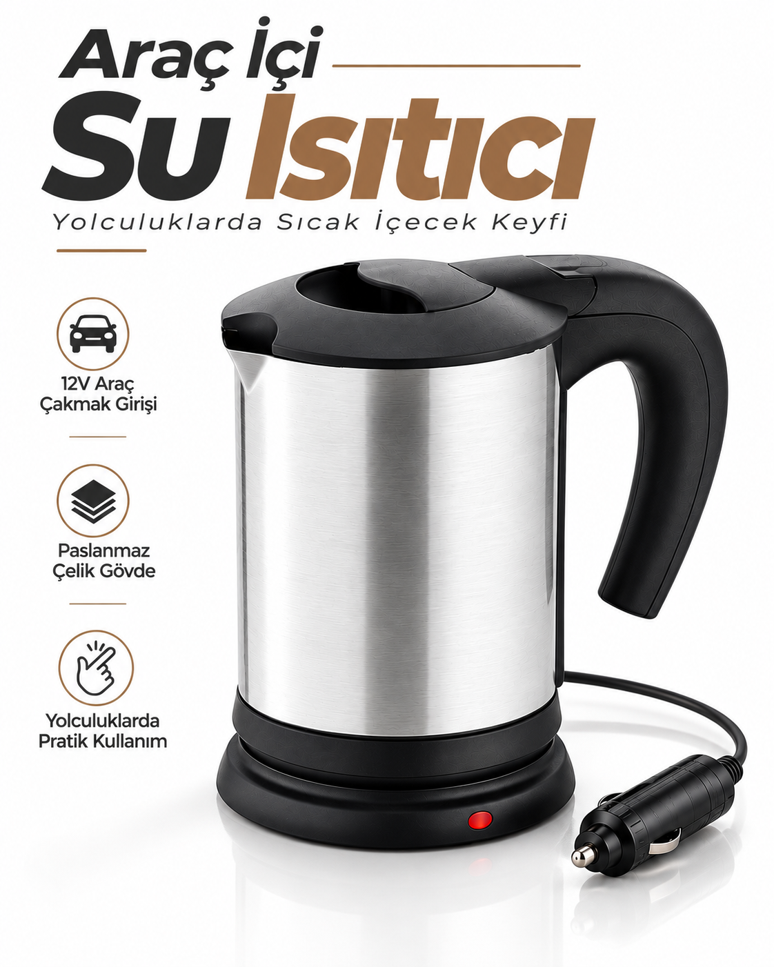 12V Araç Çakmak Girişli Taşınabilir Su Isıtıcı - Lisinya