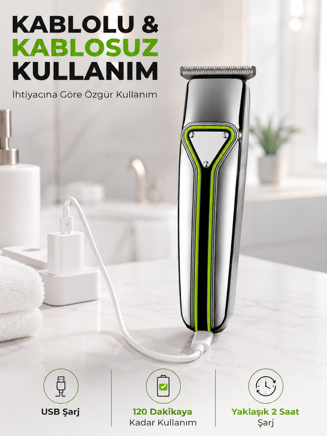 T Bıçaklı Saç Sakal Kesme Makinesi Şarjlı Kablosuz Ense Favori Şekillendirme Tıraş Makinesi - Lisinya