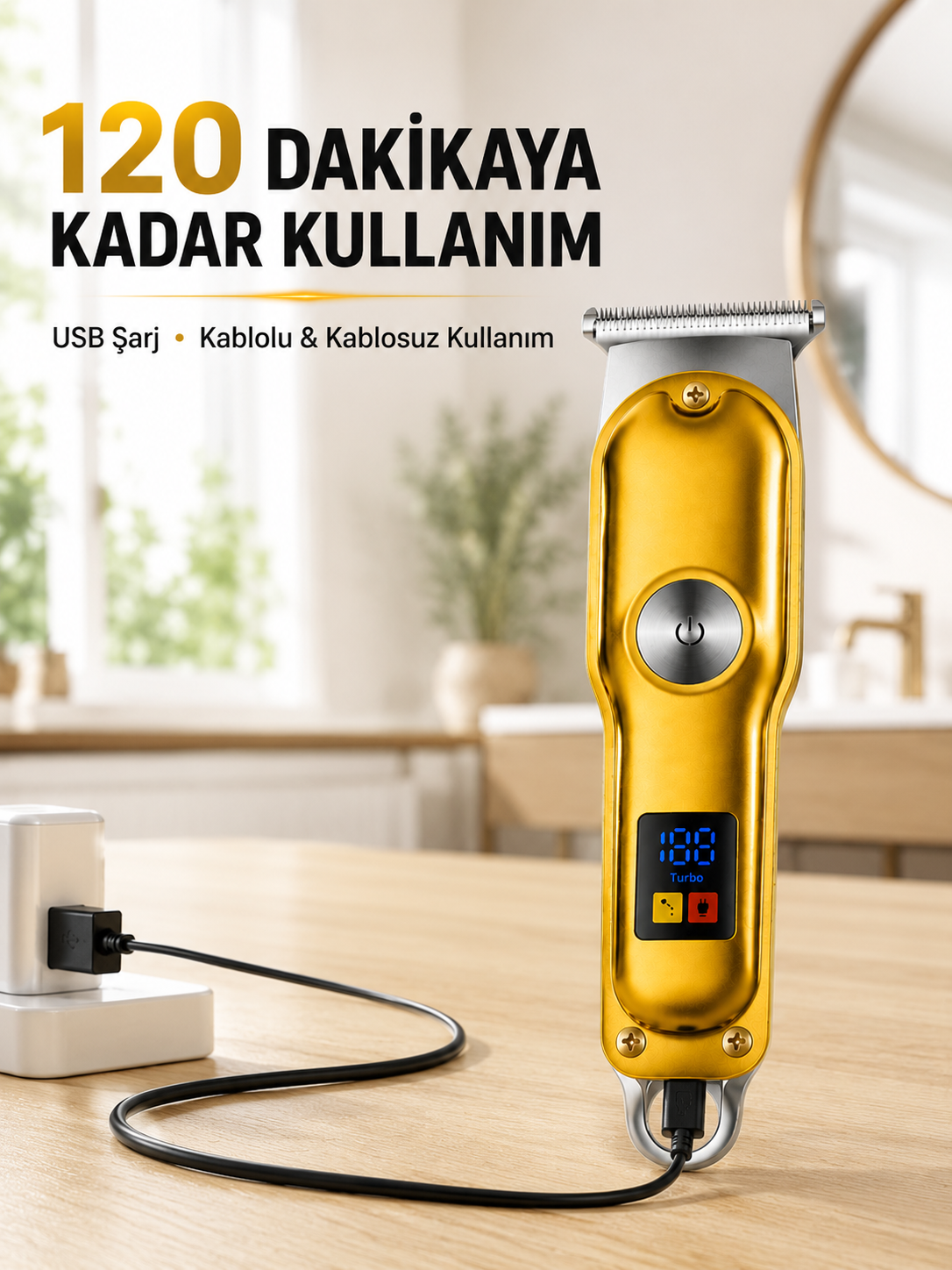 Profesyonel Saç Sakal Tıraş Makinesi T Bıçaklı Turbo Modlu LED Ekranlı 3 Taraklı Şarjlı - Lisinya