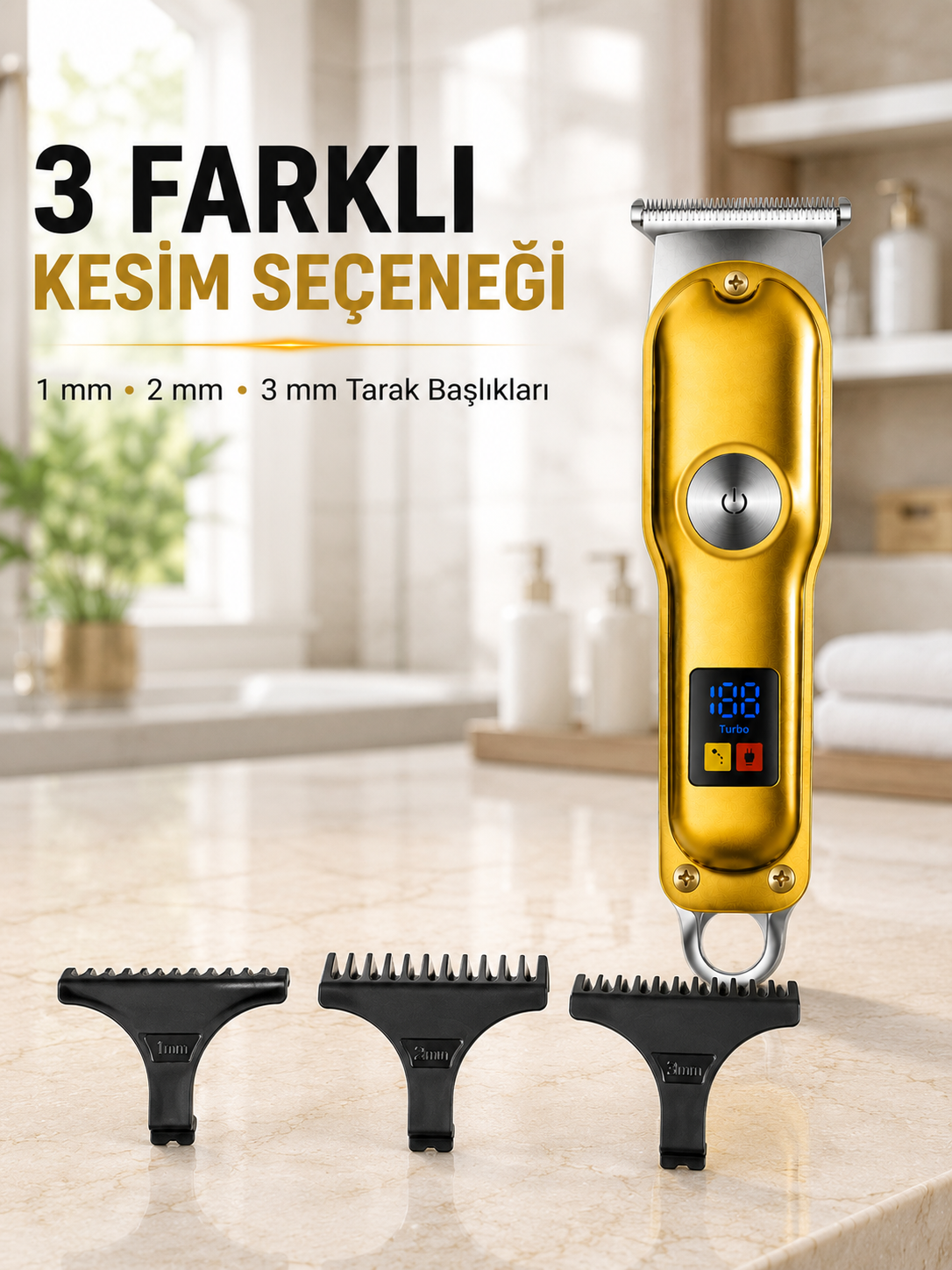 T Bıçaklı Erkek Tıraş Makinesi USB Şarjlı LED Göstergeli Turbo Özellikli Saç Sakal Kesme Makinesi - Lisinya