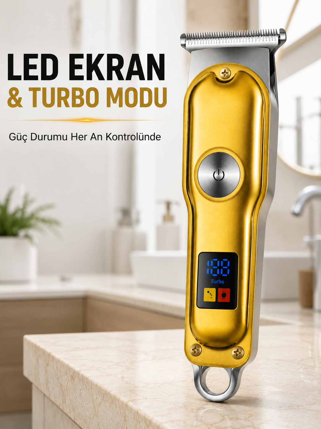 Erkek Saç Sakal Tıraş Makinesi LED Ekranlı Turbo Modlu T Bıçaklı Ense Favori Şekillendirme Makinesi - Lisinya