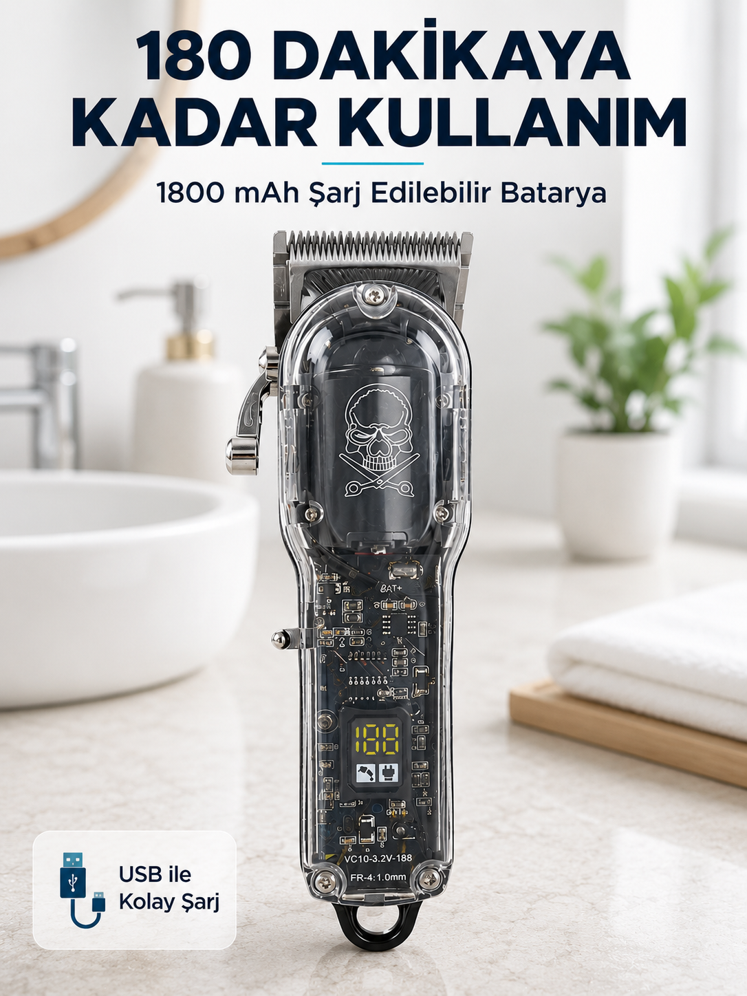 Erkek Saç Tıraş Makinesi Ayarlanabilir Bıçaklı 4 Taraklı 180 Dakika Kullanımlı LCD Ekranlı Şarjlı - Lisinya Erkek Saç Tıraş Makinesi Ayarlanabilir Bıçaklı 4 Taraklı 180 Dakika Kullanımlı LCD Ekranlı Şarjlı - Lisinya