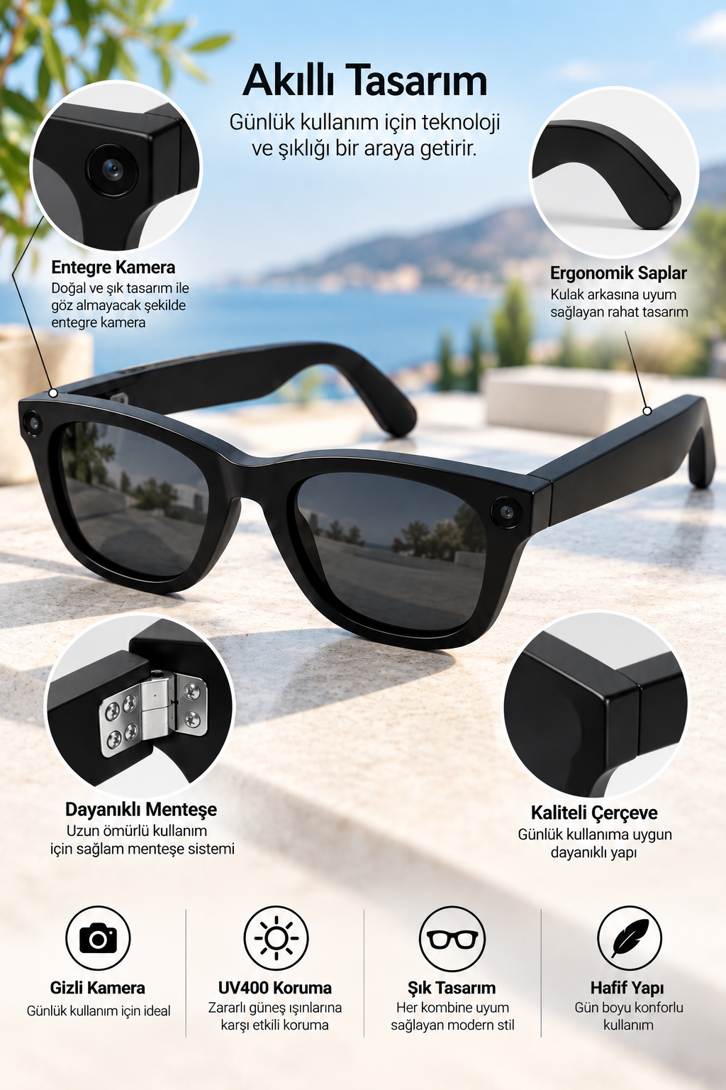 Kameralı Akıllı Güneş Gözlüğü Smart Glasses Anı Kaydetme (Kopya) - Lisinya pgmt5 akıllı gözlük - Lisinya