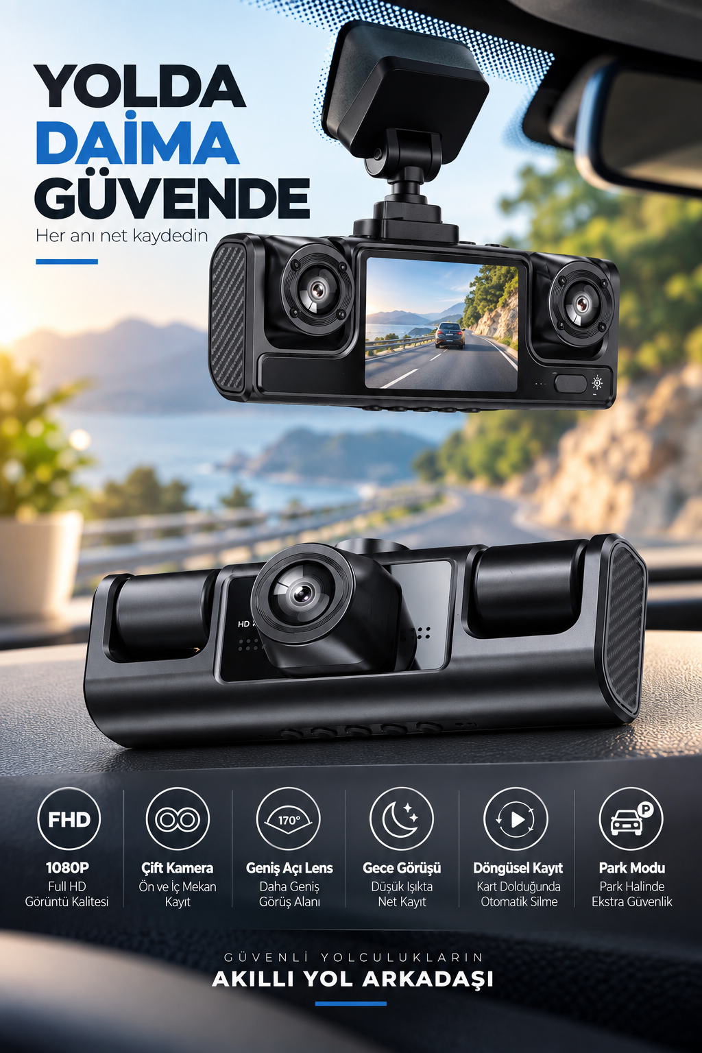 Çift Kameralı Full HD Araç Kayıt Kamerası - Görsel 1