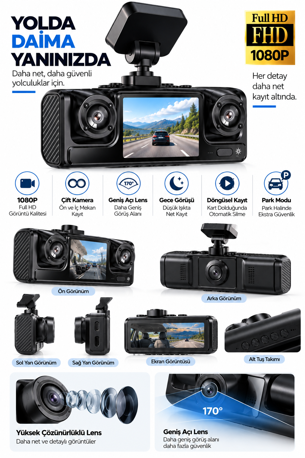 Full HD 1080P Döngüsel Kayıtlı Araç Kamerası - Lisinya Full HD 1080P Döngüsel Kayıtlı Araç Kamerası - Lisinya