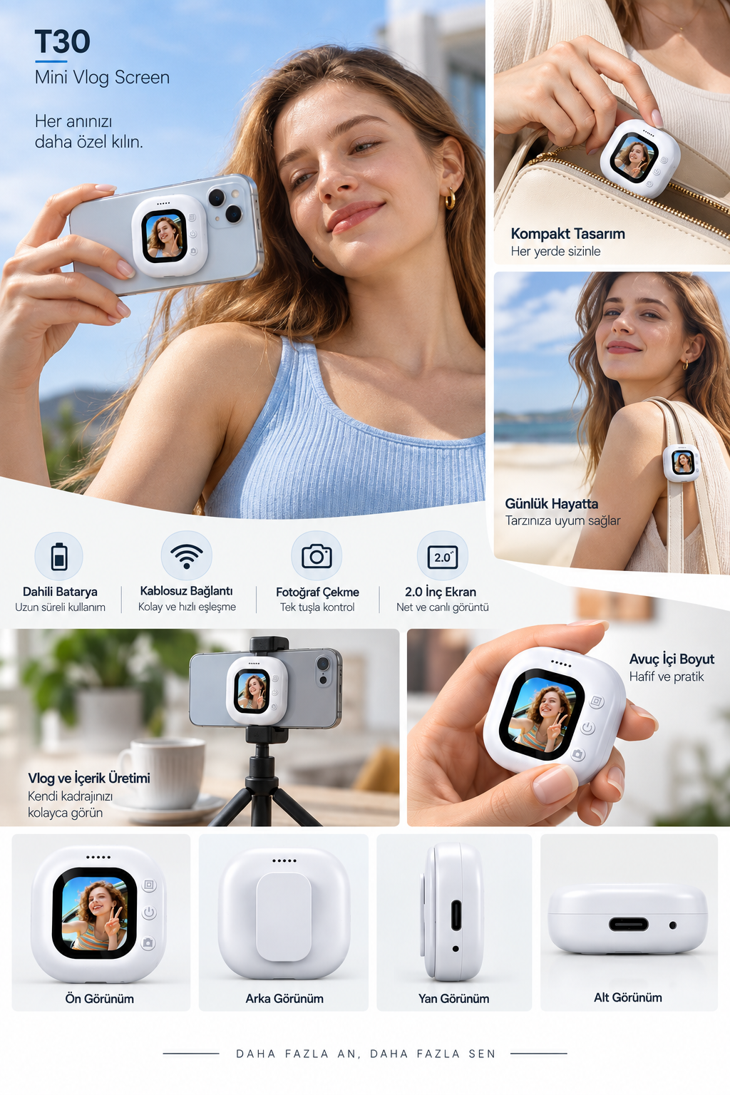 Pratik Kullanım Kablosuz Mini Selfie Ekranı - Lisinya Pratik Kullanım Kablosuz Mini Selfie Ekranı - Lisinya
