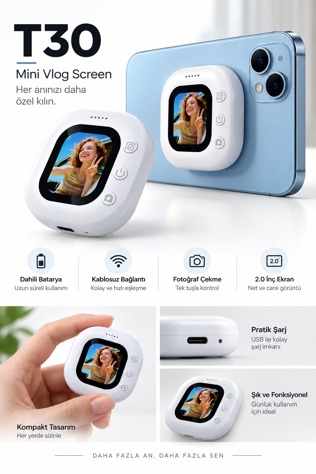 2.0 İnç Kablosuz Selfie Ekranı Dahili Bataryalı - Lisinya 2.0 İnç Kablosuz Selfie Ekranı Dahili Bataryalı - Lisinya