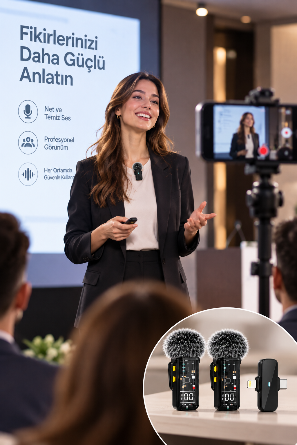 Çift Mikrofonlu 2.4G Kablosuz Yaka Mikrofonu Vlog İçin Mikrofon - Lisinya Çift Mikrofonlu 2.4G Kablosuz Yaka Mikrofonu Vlog İçin Mikrofon - Lisinya