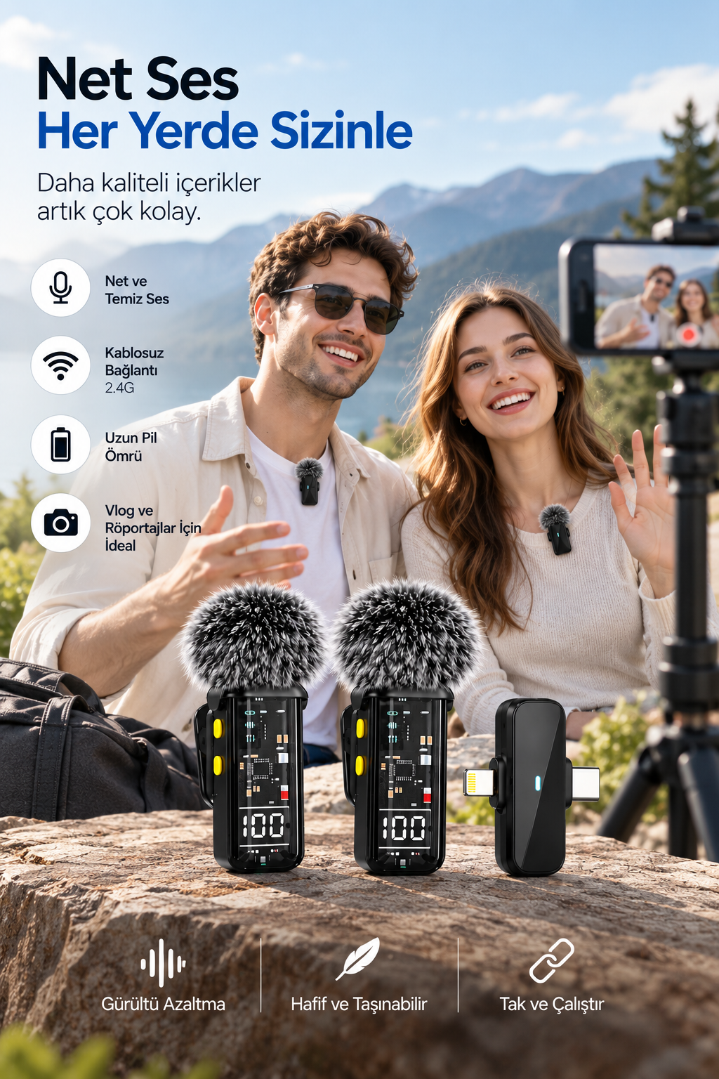 2.4G Kablosuz Çift Mikrofonlu Yaka Mikrofonu İçerik Üretim Seti - Lisinya 2.4G Kablosuz Çift Mikrofonlu Yaka Mikrofonu İçerik Üretim Seti - Lisinya