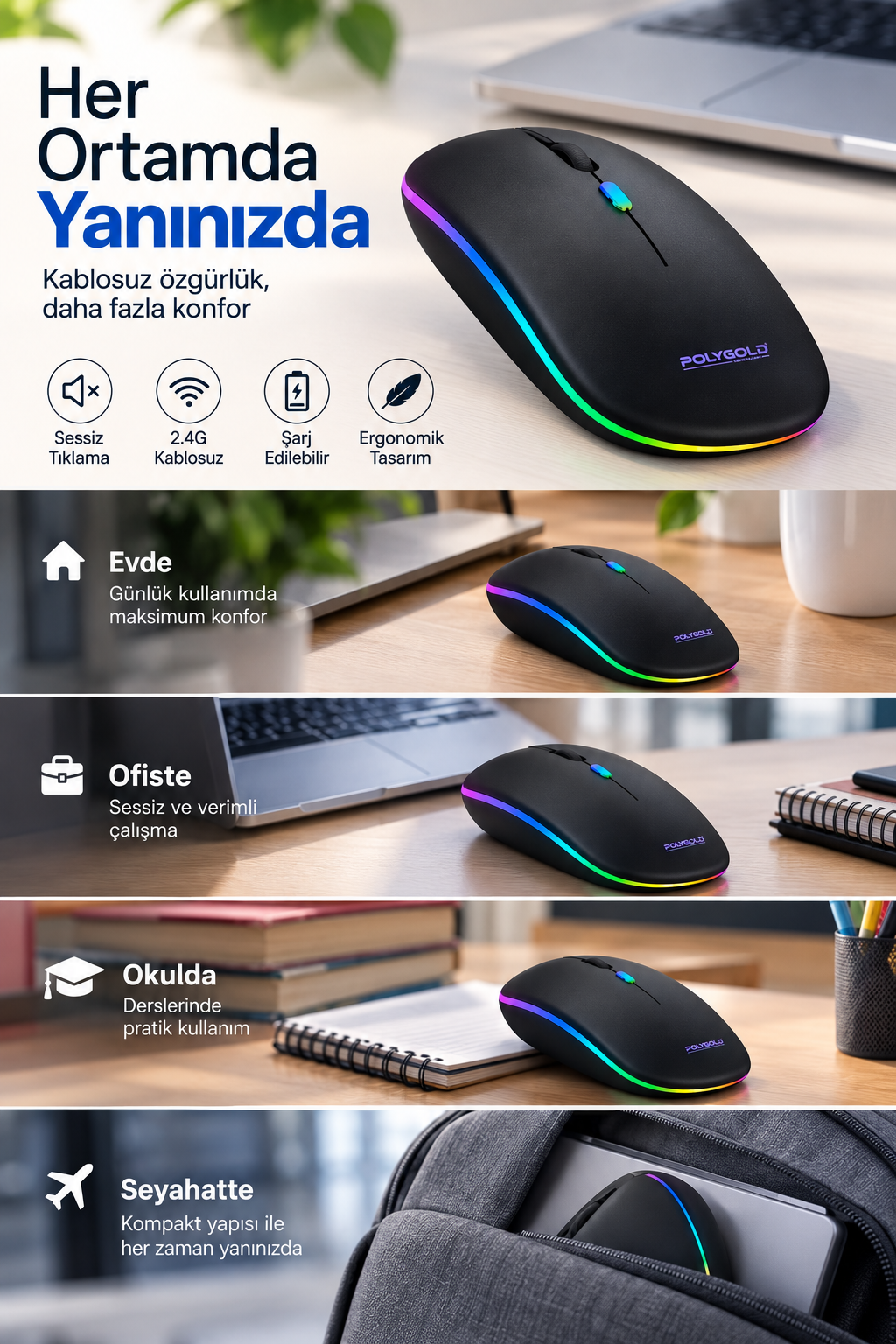 8 10 Metre Menzilli Şarj Edilebilir Kablosuz Mouse - Lisinya 8 10 Metre Menzilli Şarj Edilebilir Kablosuz Mouse - Lisinya