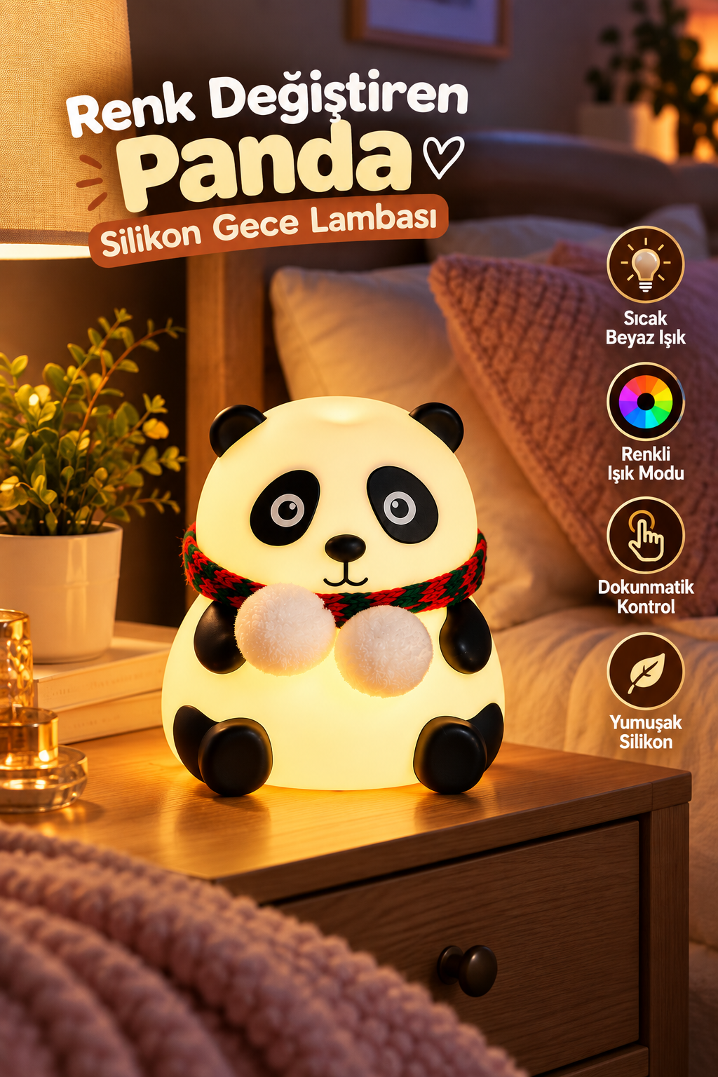 Sevimli Panda Silikon Gece Lambası Renkli Işık Modu Dokunmatik Kontrollü Aydınlatma - Lisinya Sevimli Panda Silikon Gece Lambası Renkli Işık Modu Dokunmatik Kontrollü Aydınlatma - Lisinya