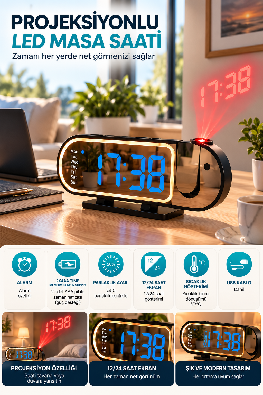 Şık Tasarımlı LED Masa Saati Dijital Ekran Alarm 12 24 Saat ve Sıcaklık Göstergeli - Lisinya Şık Tasarımlı LED Masa Saati Dijital Ekran Alarm 12 24 Saat ve Sıcaklık Göstergeli - Lisinya