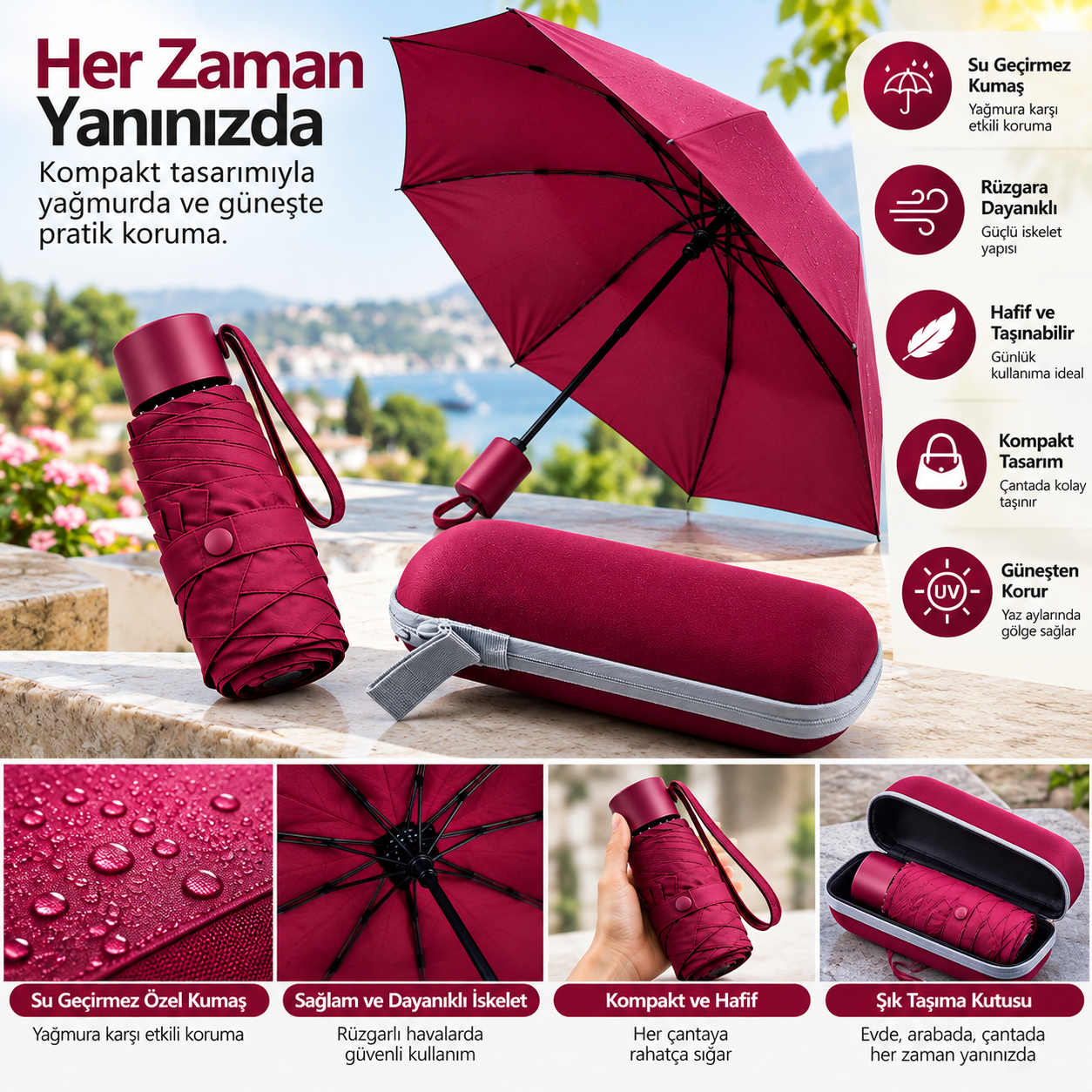 KAPSÜL ŞEMSİYE BORDO - Lisinya KAPSÜL ŞEMSİYE BORDO - Lisinya