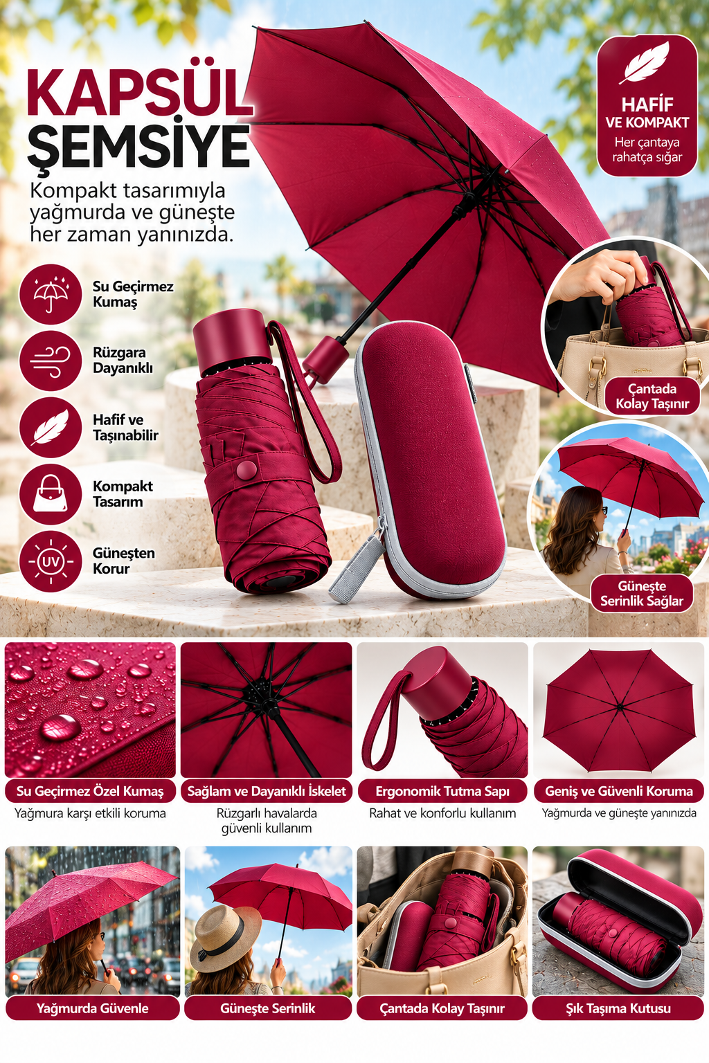 KAPSÜL ŞEMSİYE BORDO - Lisinya KAPSÜL ŞEMSİYE BORDO - Lisinya