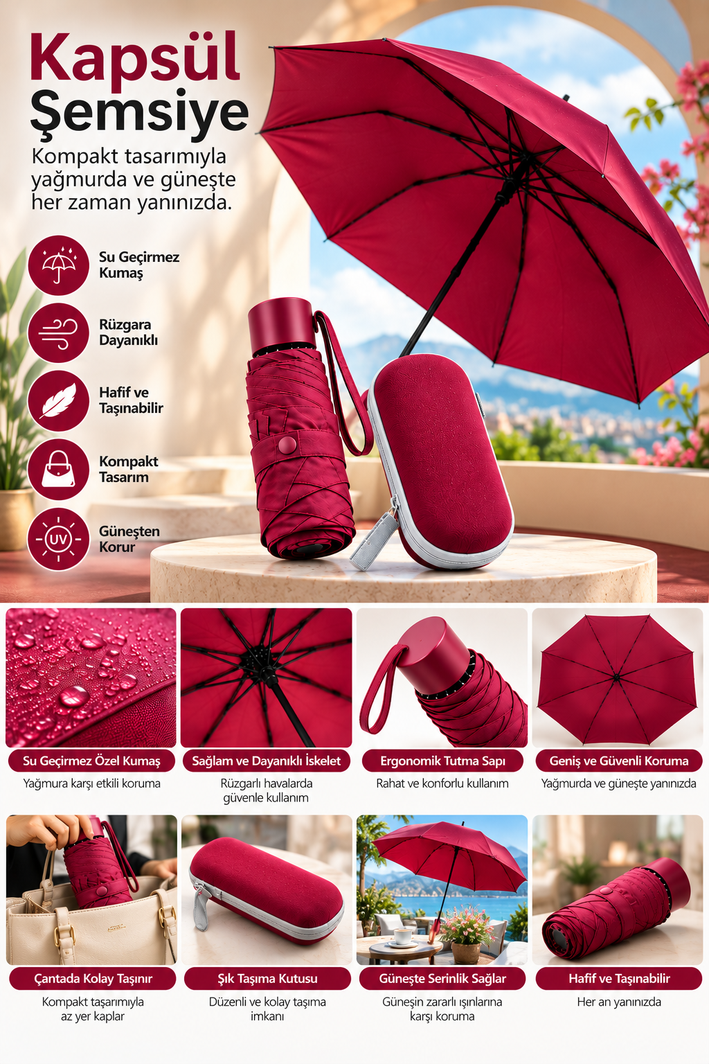 KAPSÜL ŞEMSİYE BORDO - Lisinya