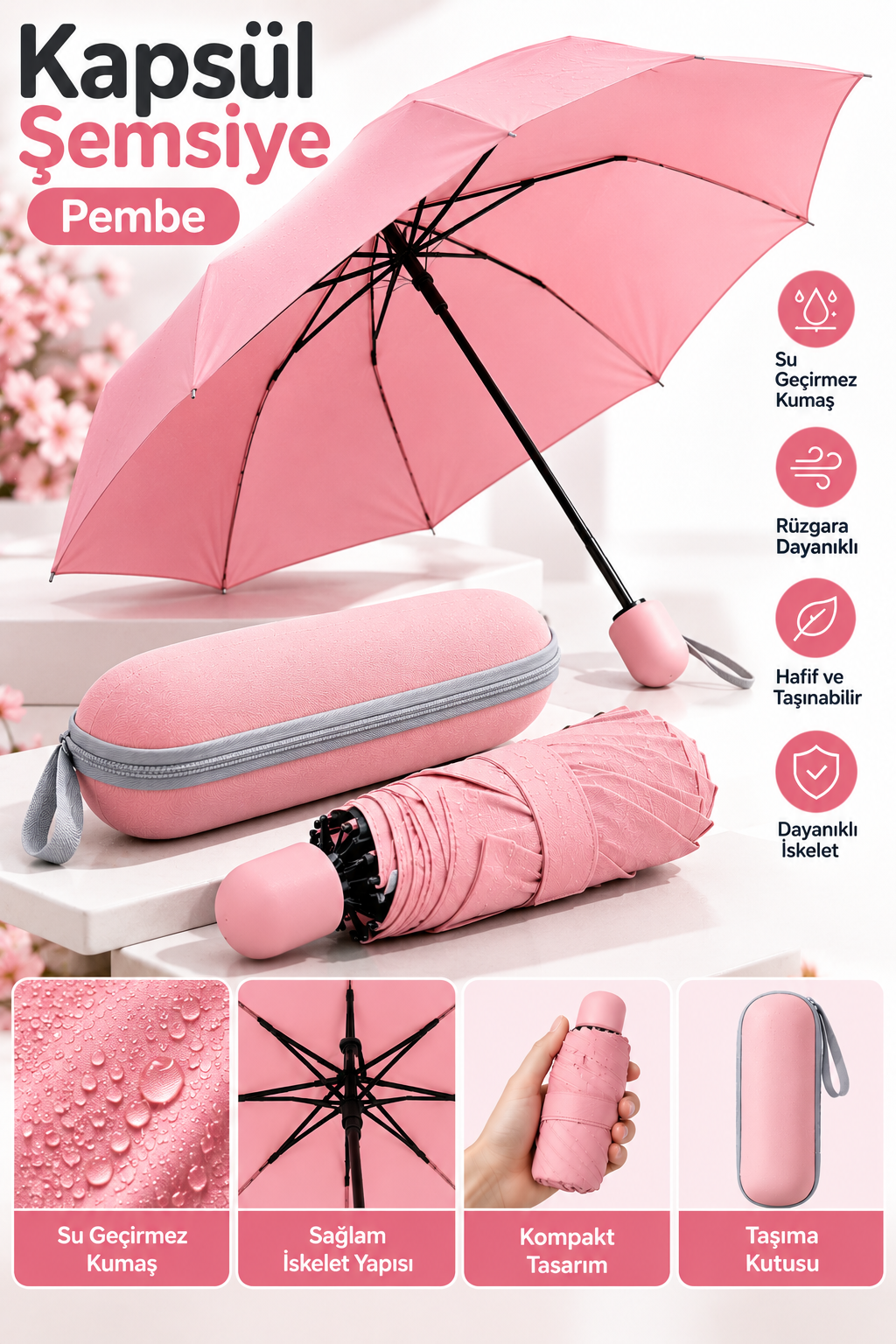 KAPSÜL ŞEMSİYE PEMBE - Lisinya KAPSÜL ŞEMSİYE PEMBE - Lisinya