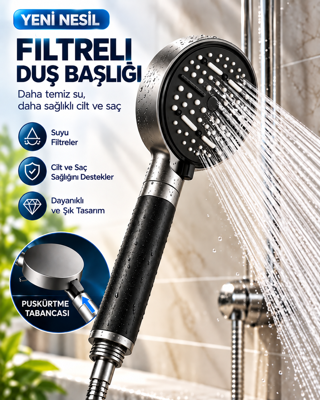 6 Modlu Filtreli Duş Başlığı Büyük Panel Su Tasarruflu Çok Fonksiyonlu Duş Başlığı - Lisinya 6 Modlu Filtreli Duş Başlığı Büyük Panel Su Tasarruflu Çok Fonksiyonlu Duş Başlığı - Lisinya