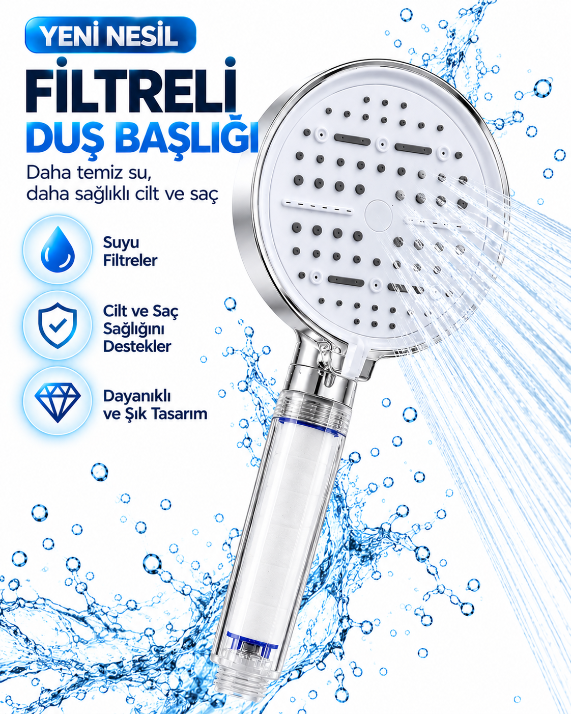 Filtreli 6 Sprey Modlu Duş Başlığı Büyük Panel Beyaz Çok Fonksiyonlu - Lisinya Filtreli 6 Sprey Modlu Duş Başlığı Büyük Panel Beyaz Çok Fonksiyonlu - Lisinya