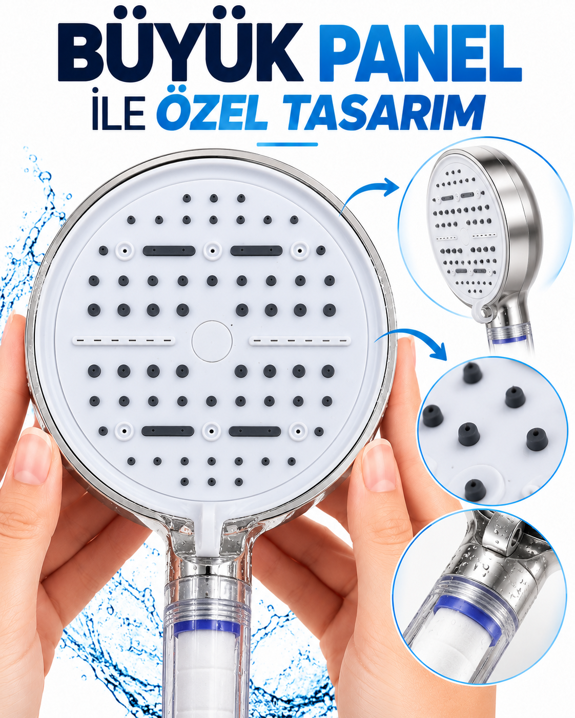 Büyük Panelli 6 Farklı Su Modlu Filtreli Duş Başlığı Beyaz Tasarım - Lisinya