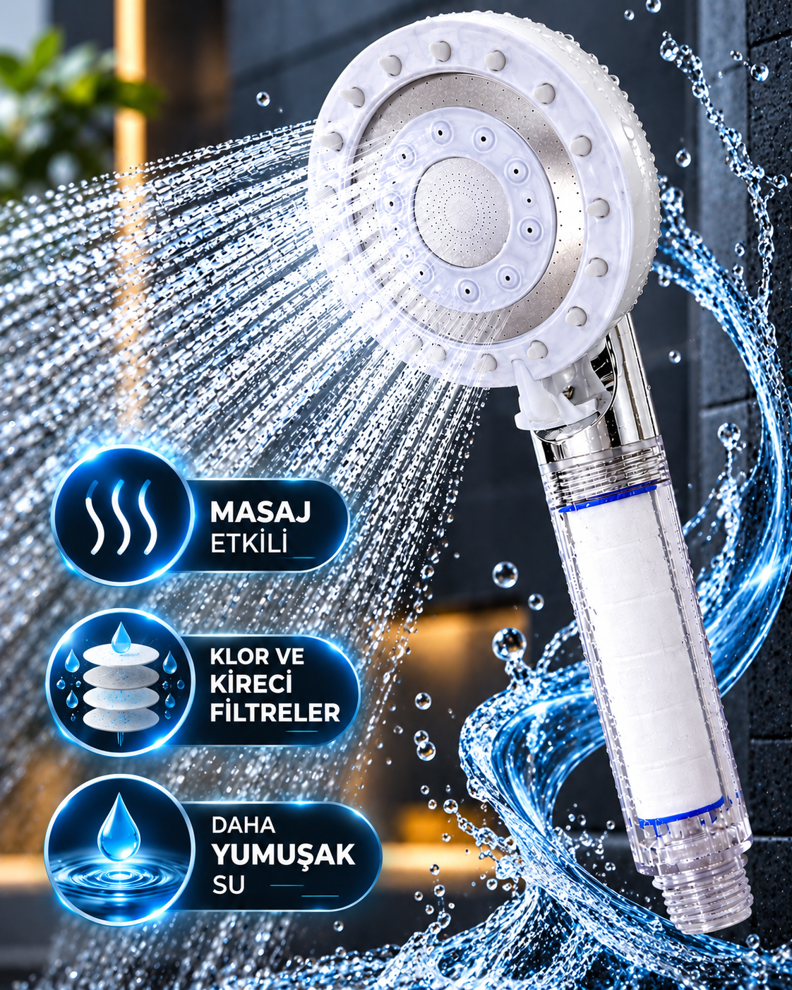 Filtreli Duş Başlığı 5 Fonksiyonlu Masaj Etkili Klor ve Kireç Filtreli Beyaz Duş Başlığı - Lisinya Filtreli Duş Başlığı 5 Fonksiyonlu Masaj Etkili Klor ve Kireç Filtreli Beyaz Duş Başlığı - Lisinya
