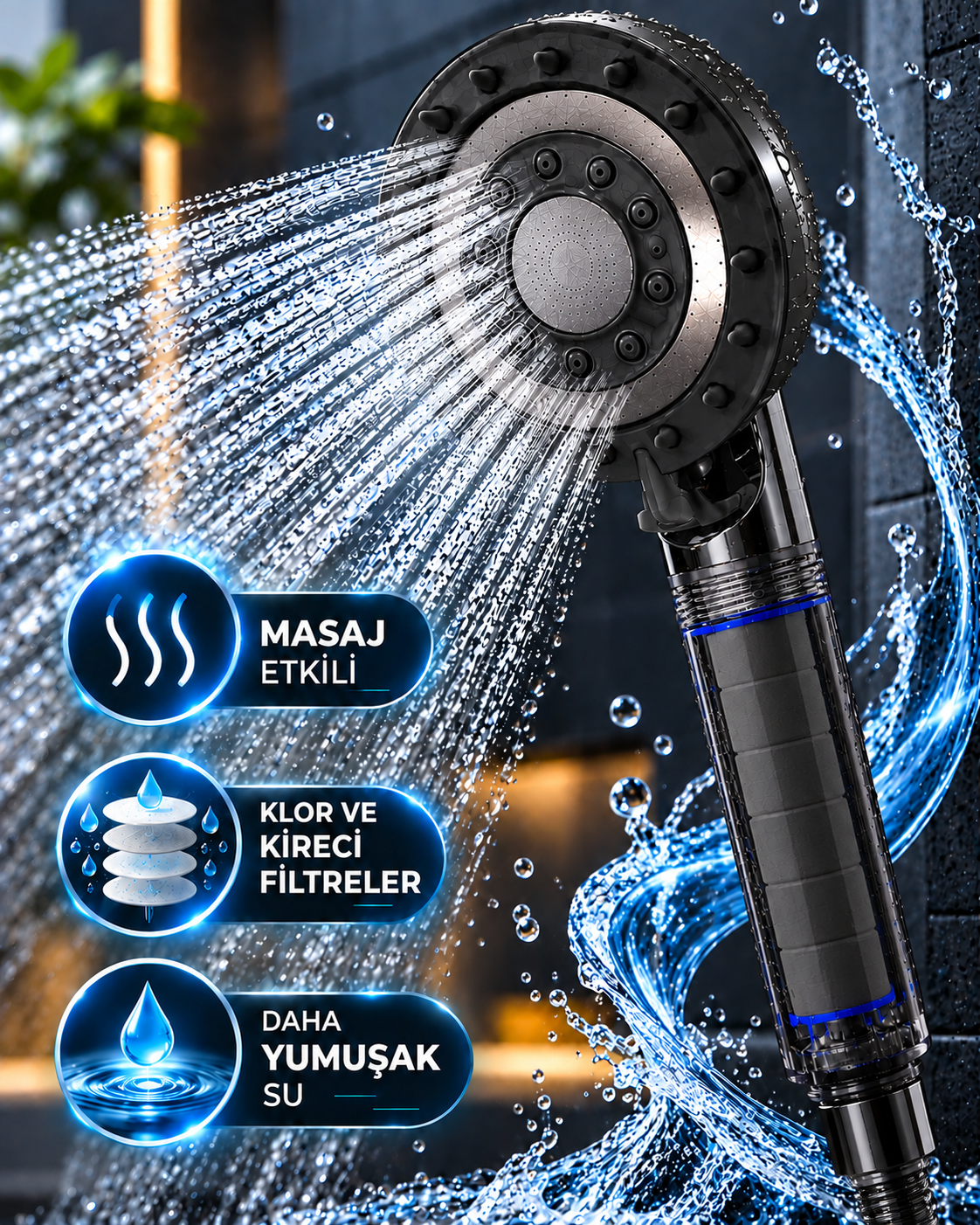 Filtreli Duş Başlığı 5 Fonksiyonlu Masaj Etkili Klor ve Kireç Filtreli Siyah Duş Başlığı - Lisinya Filtreli Duş Başlığı 5 Fonksiyonlu Masaj Etkili Klor ve Kireç Filtreli Siyah Duş Başlığı - Lisinya
