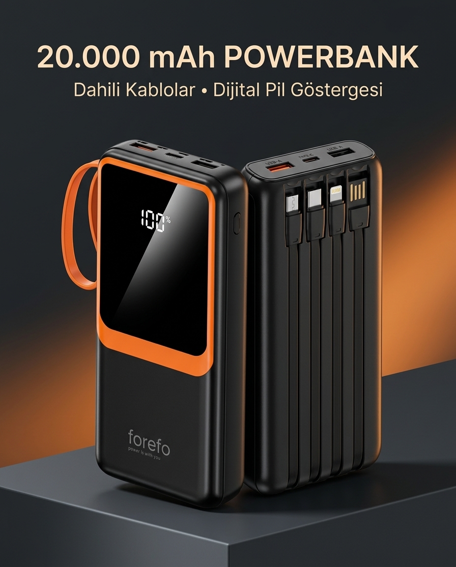 1. Çoklu Çıkışlı 20000 mAh Powerbank Entegre Kablolu Dijital Ekranlı Taşınabilir Şarj Cihazı - Lisinya 1. Çoklu Çıkışlı 20000 mAh Powerbank Entegre Kablolu Dijital Ekranlı Taşınabilir Şarj Cihazı - Lisinya